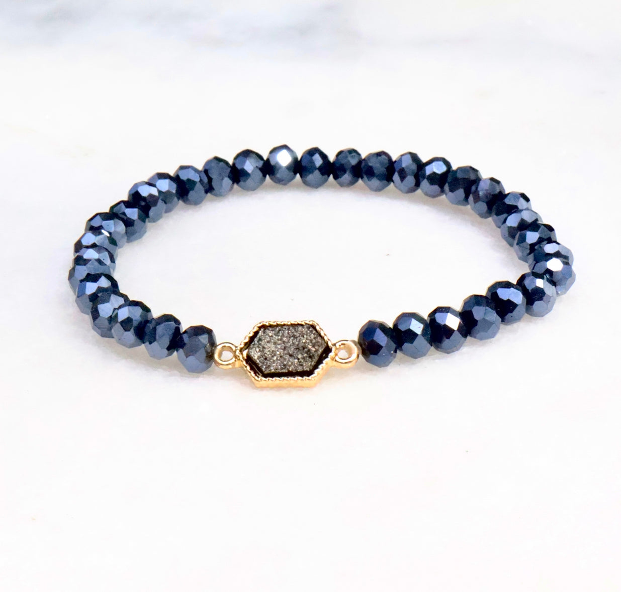 Iridescent Black & Gold Druzy Crystal Bracelet