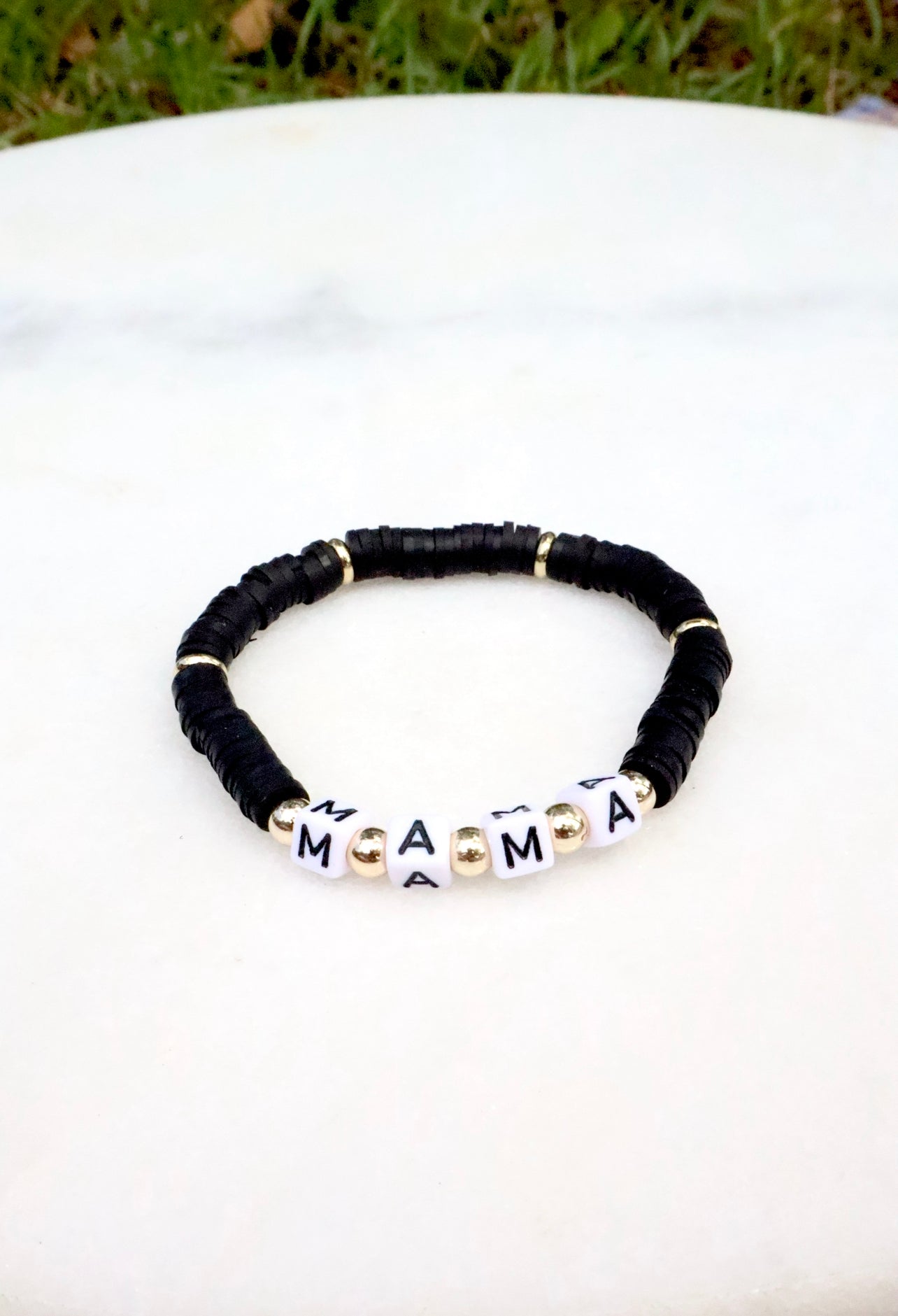 Mama Black & Gold Clay Word Bracelet