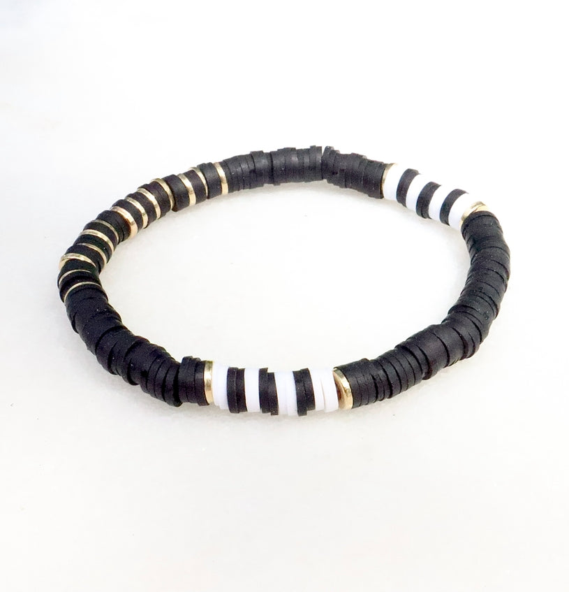 Black, White & Gold Clay Bracelet
