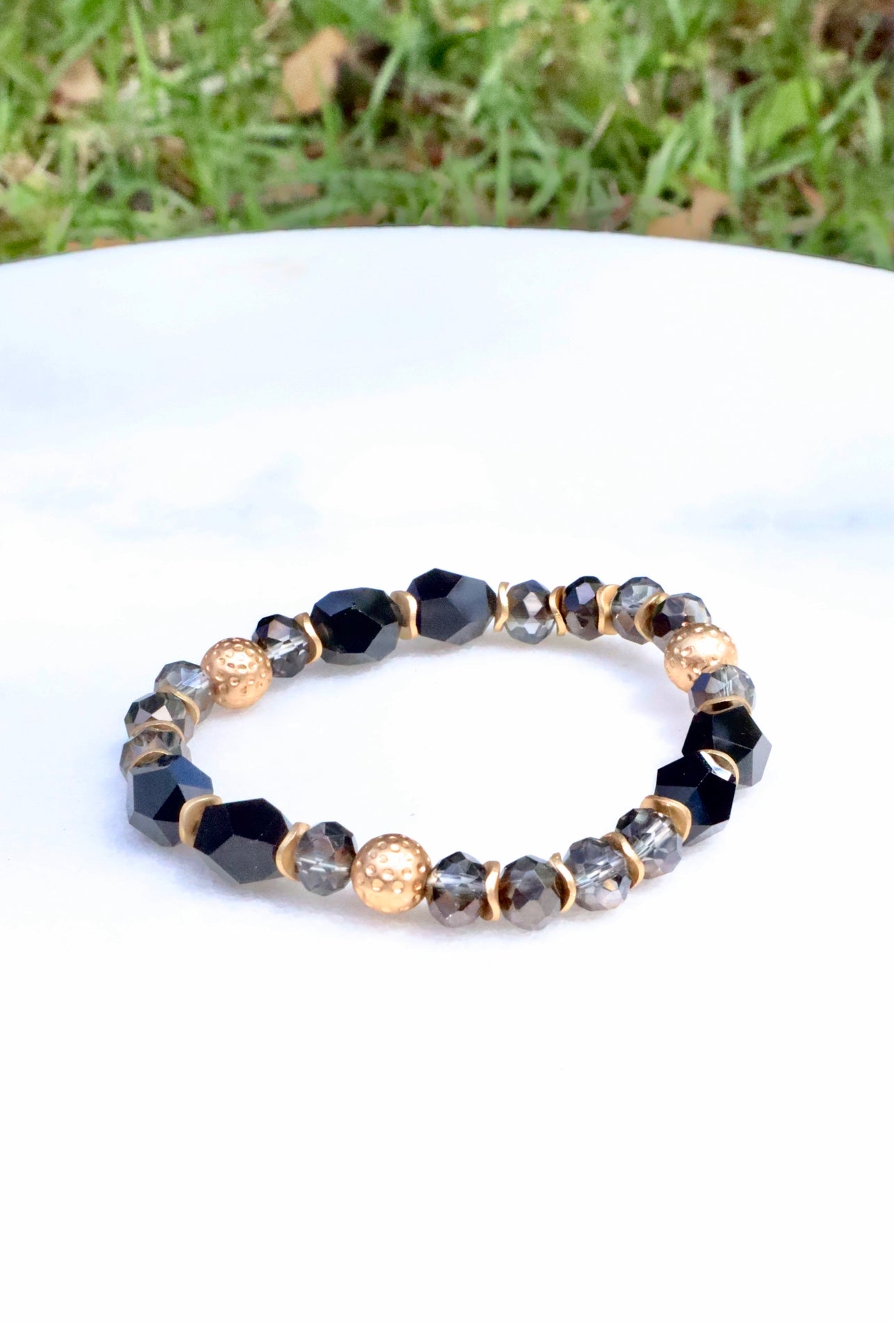 Elegant Black Glass Crystal Beaded Bracelet