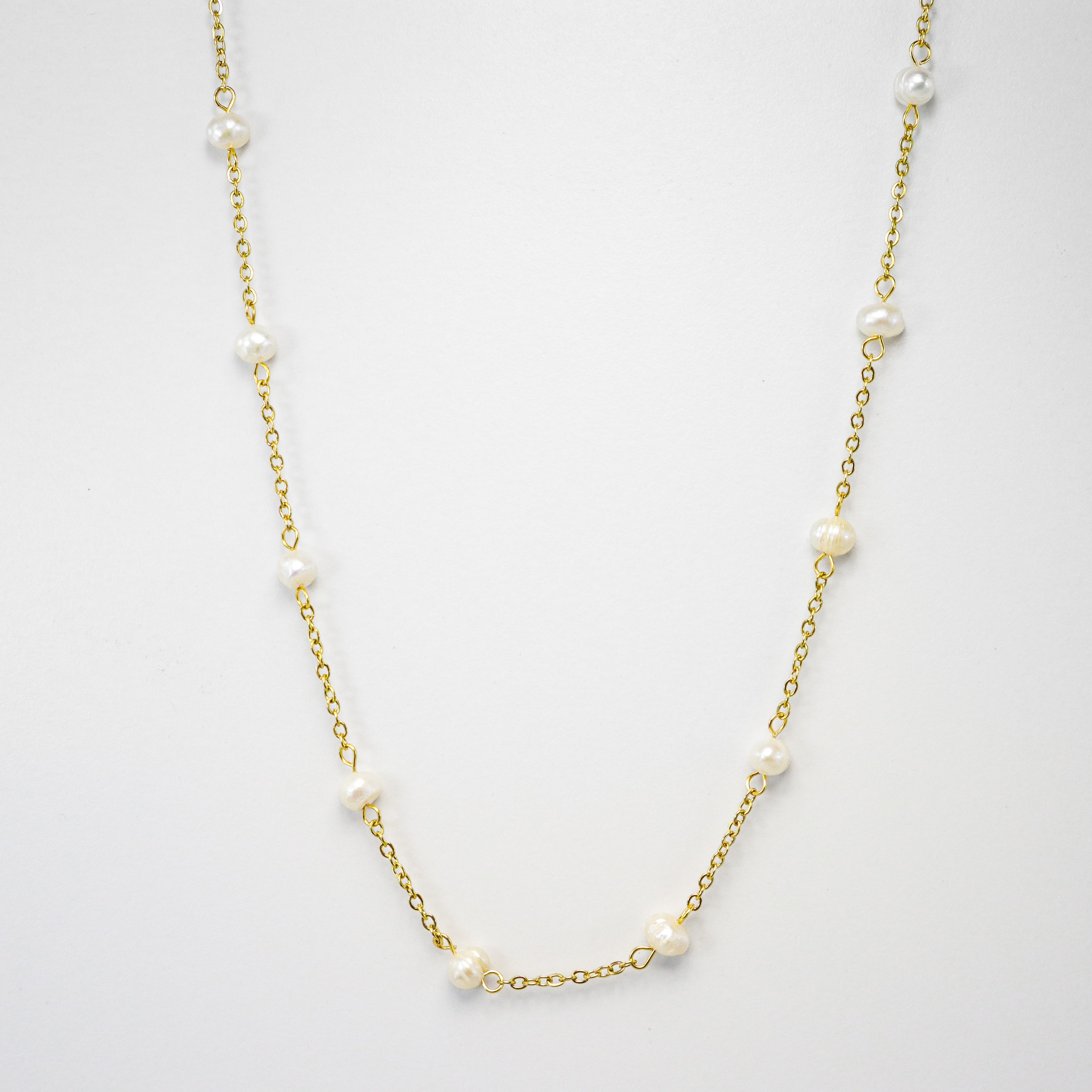 Gold Fresh Water Pearl Curb Link Necklace