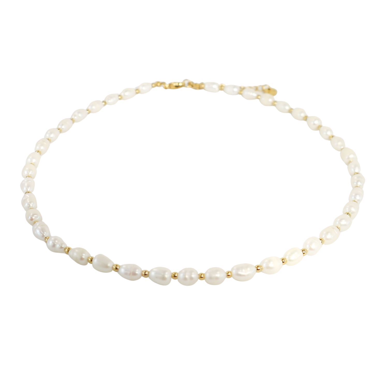 Fresh Water Pearl & Gold Beaded Choker Necklace
