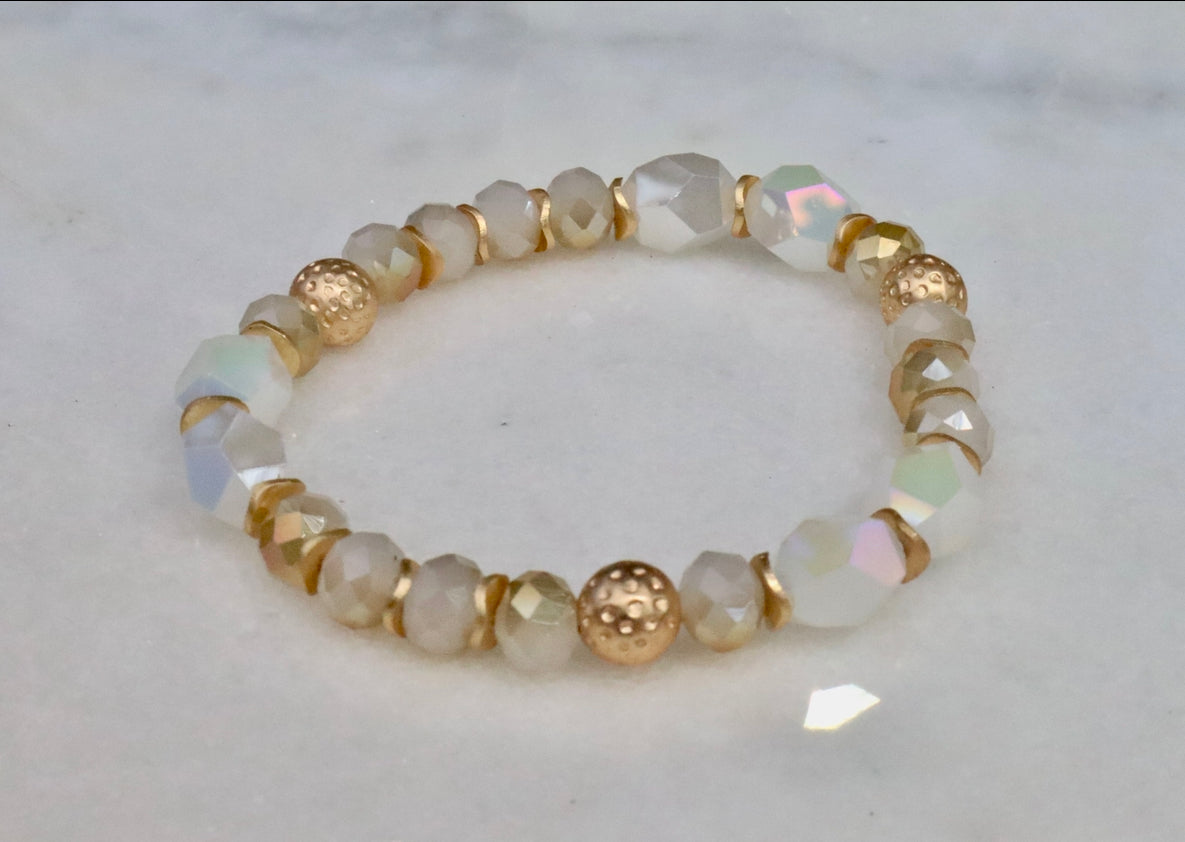 Elegant Tan Glass Crystal Beaded Bracelet