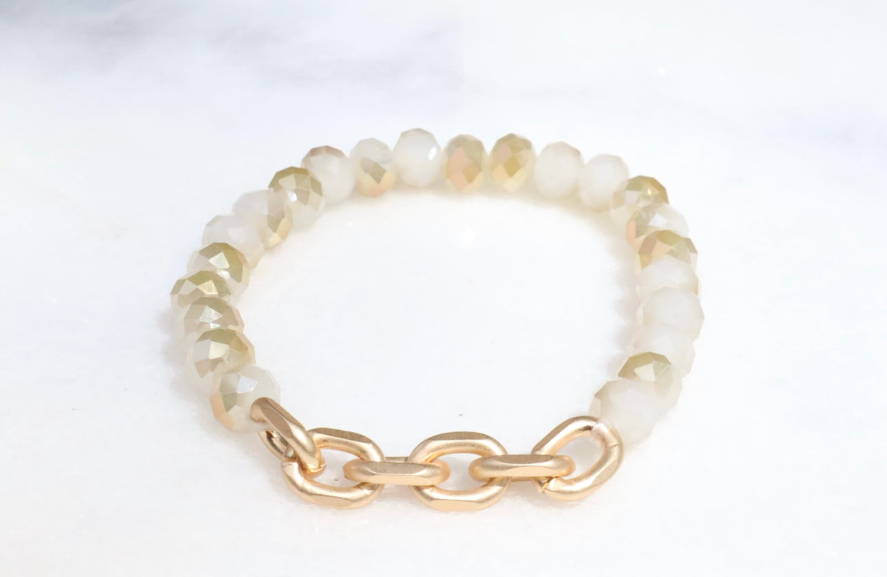 Tan & Gold Chain link Crystal Bracelet