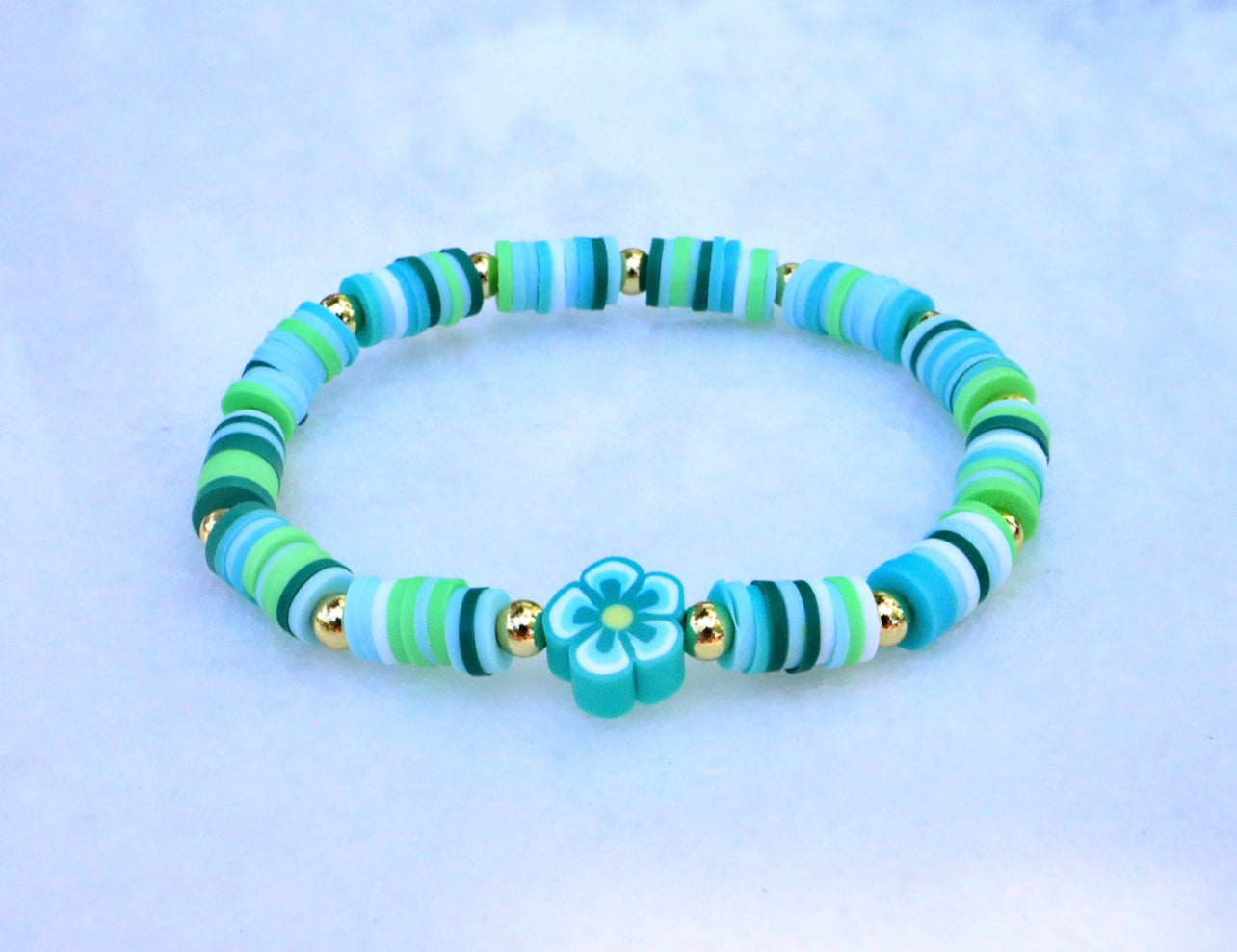 Kilee’s Gold & Teal Flower Clay Bracelet
