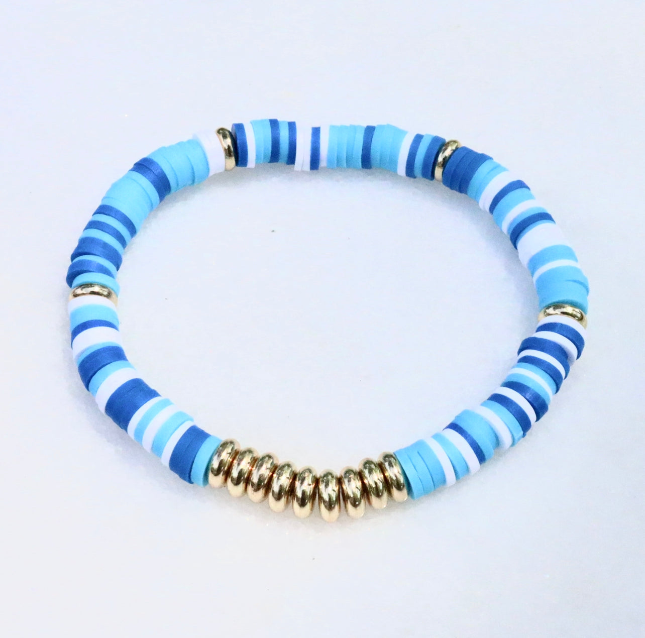 Multi Blue & White Gold Clay Bracelet