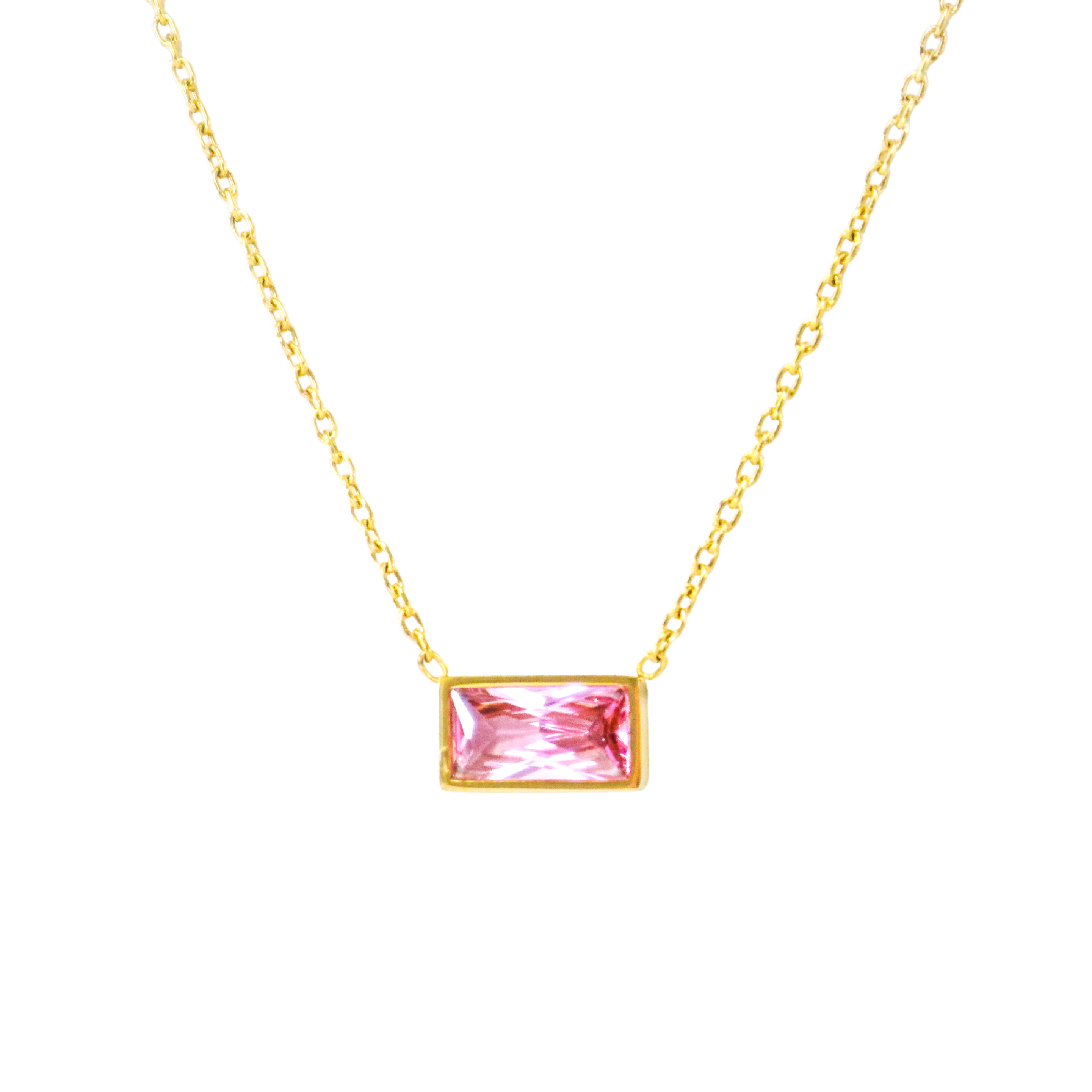 Golden Pink Baguette Necklace