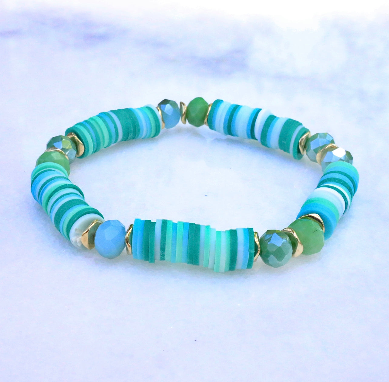 Multicolor Teal Clay & Crystal Bracelet