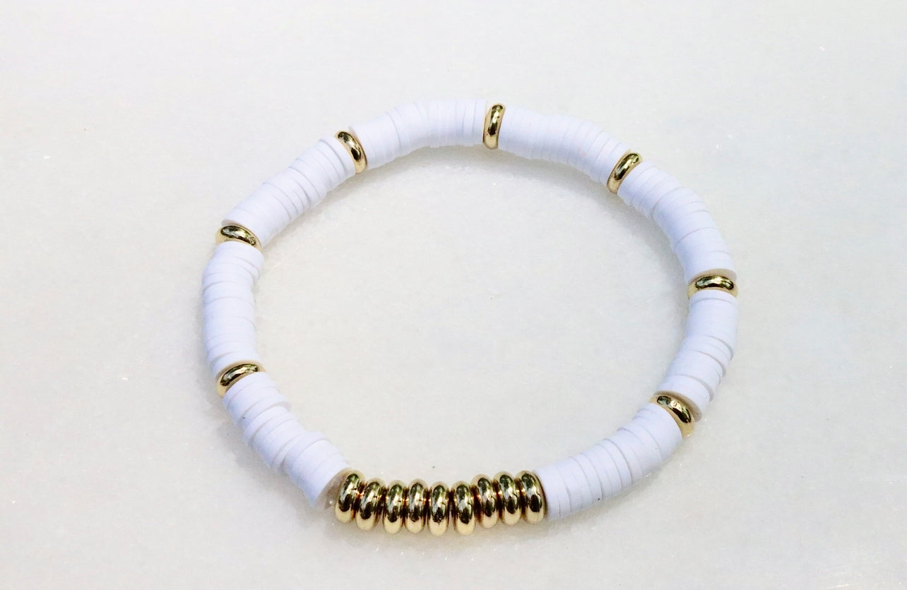 White & Gold Beaded Clay Bracelet