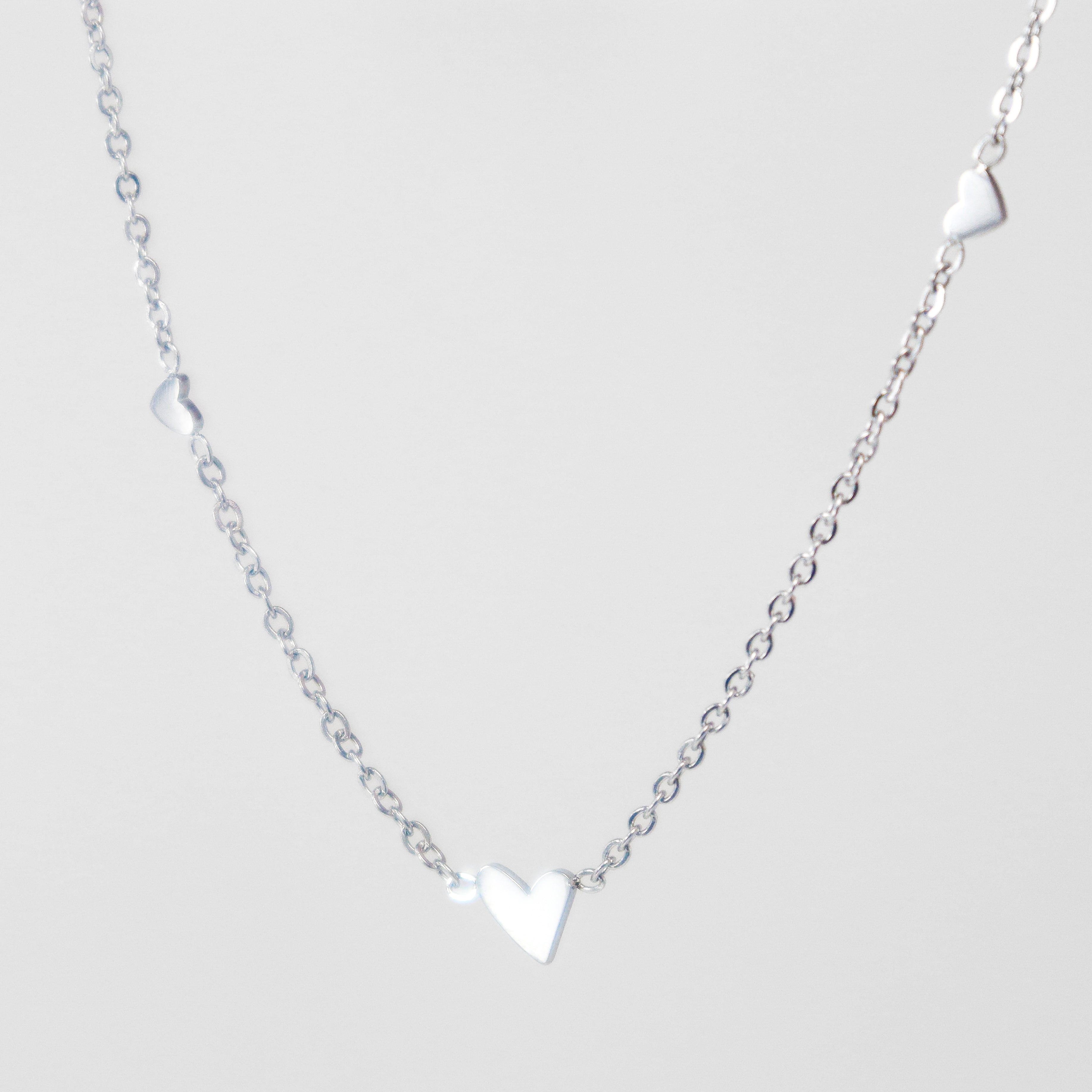 Delicate Silver Three Hearts Necklace
