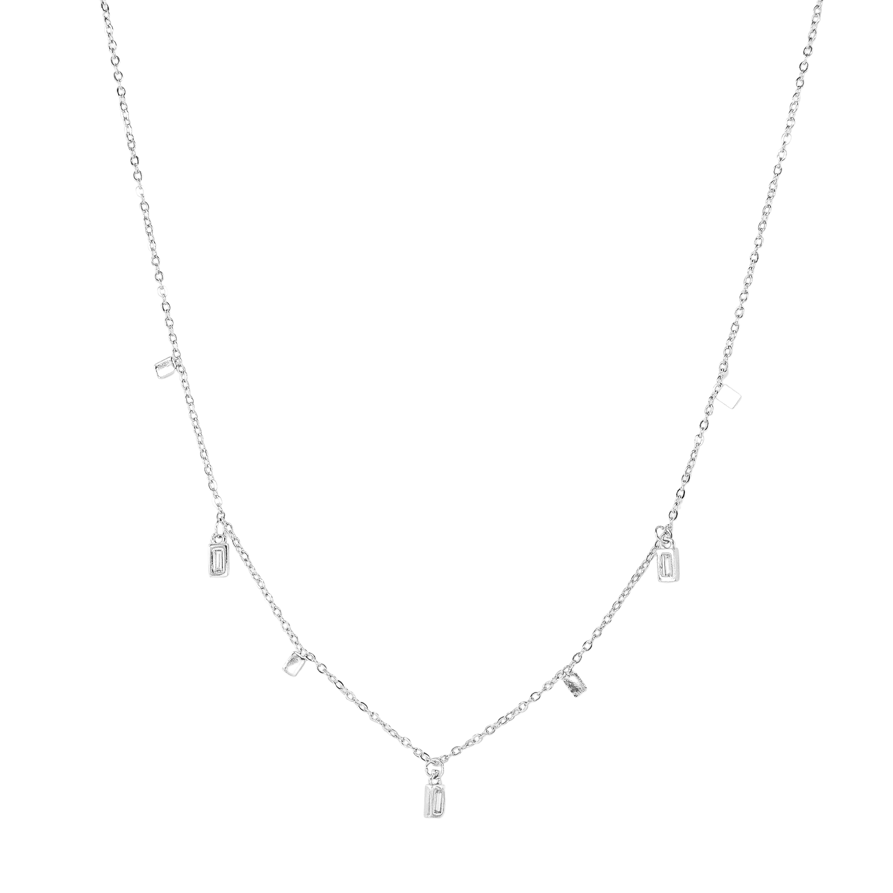 Silver Crystal Baguette Charm Necklace