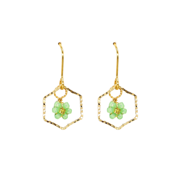 seed bead flower earrings Tiny Green Seed Bead Flower Earrings