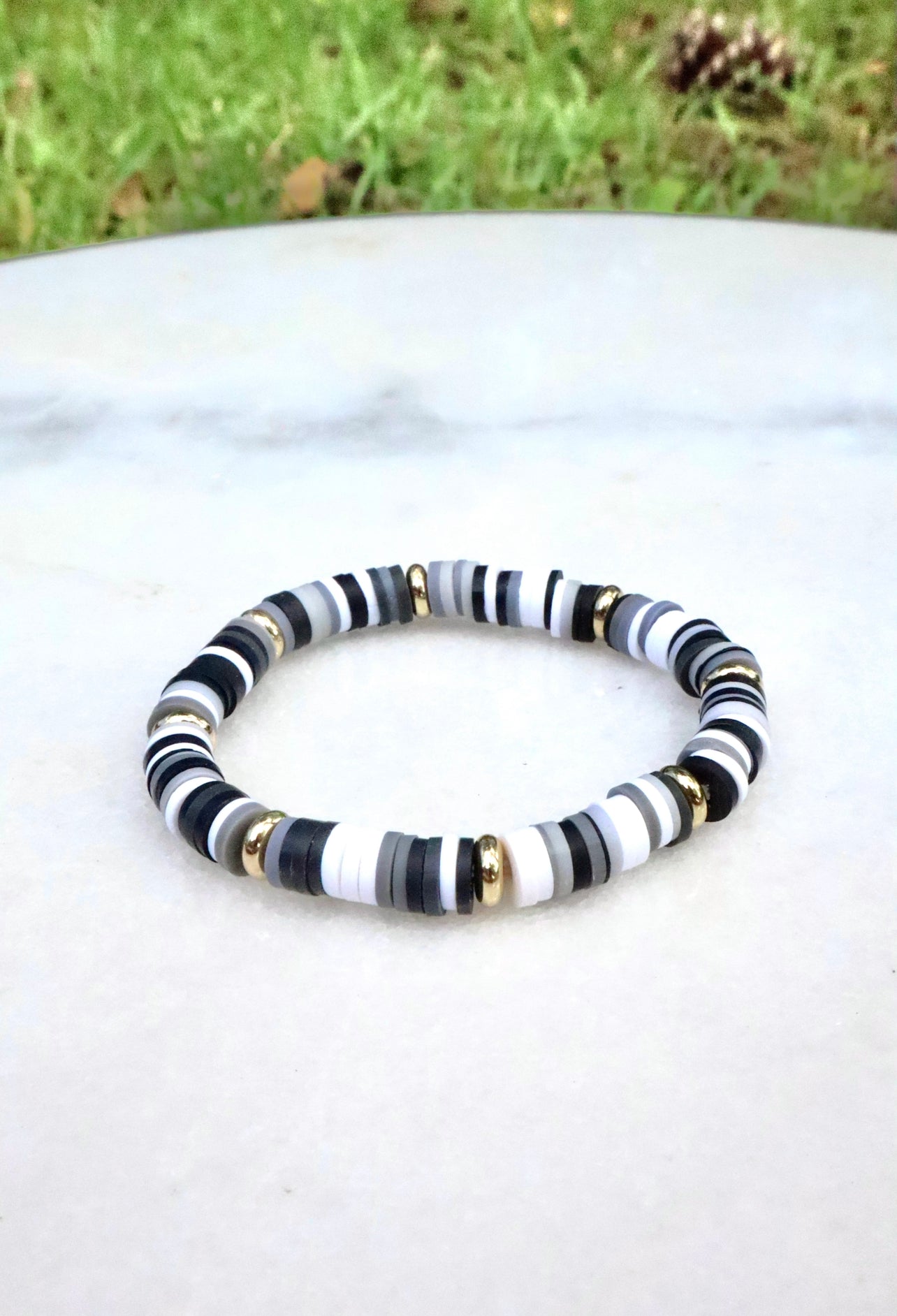 Black, White, Grey & Gold Clay Bracelet