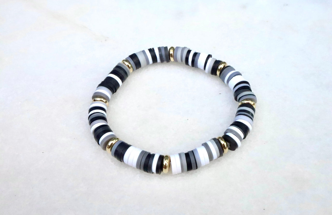 Black, White, Grey & Gold Clay Bracelet