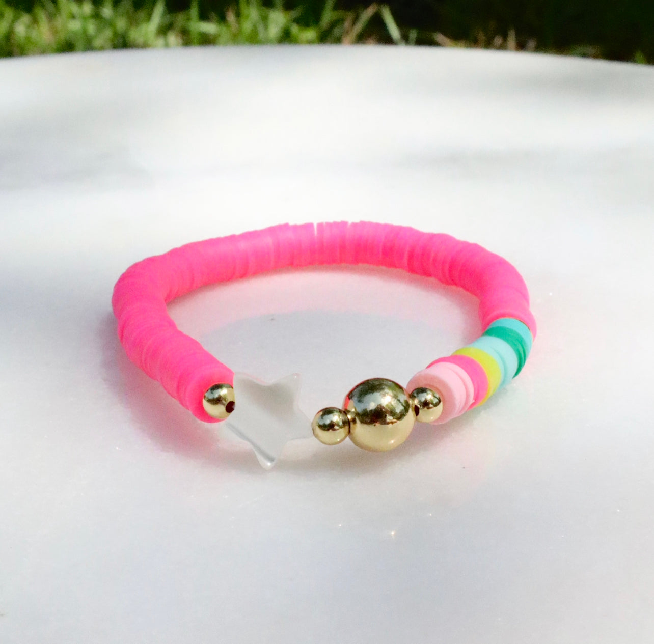 Mother of Pearl Pink & Rainbow Colorblock Bracelet