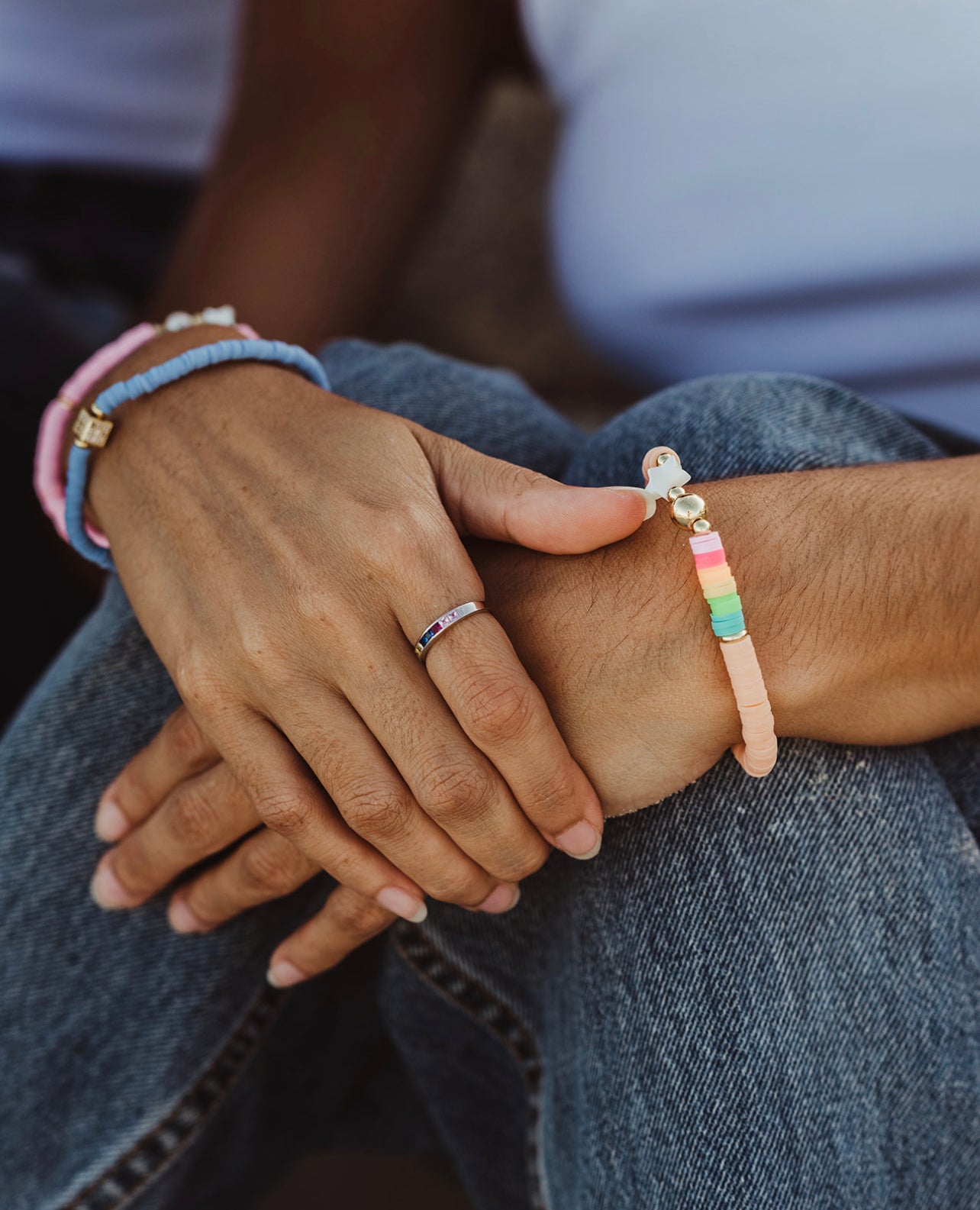 Sterling Silver Rainbow Sapphire Chakra Ring