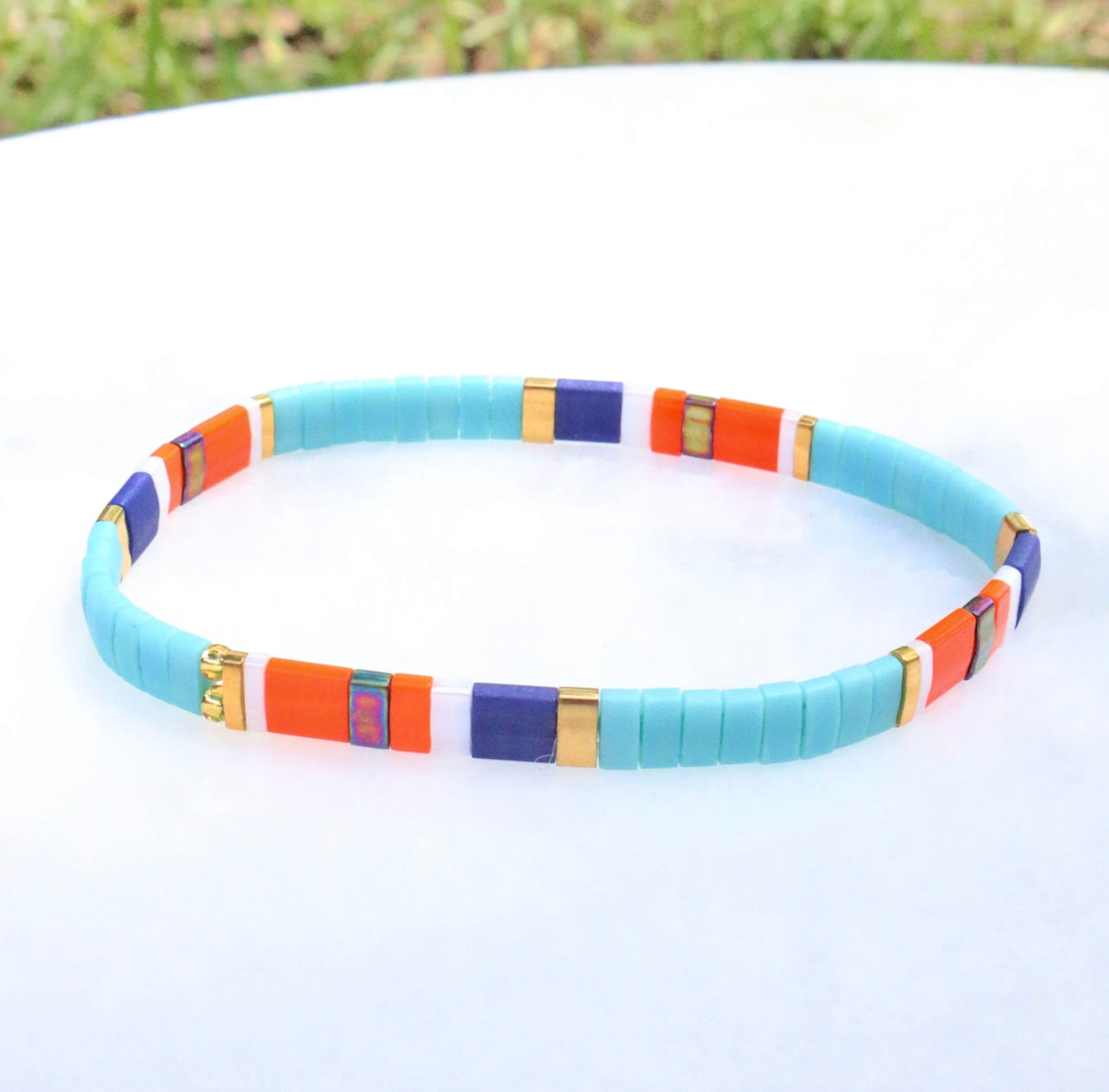 Blue & Orange Southwestern Flat Bracelet