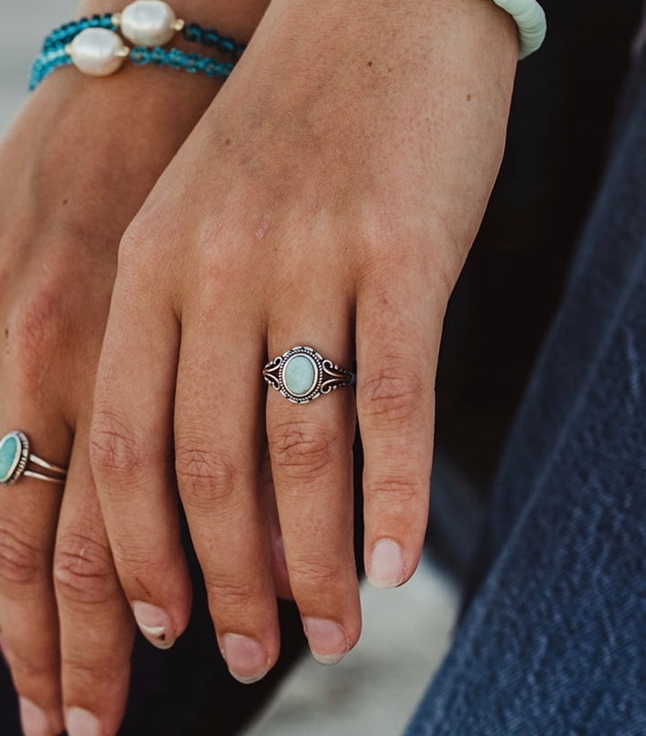 Vintage Style Larimar & Sterling Silver Ring