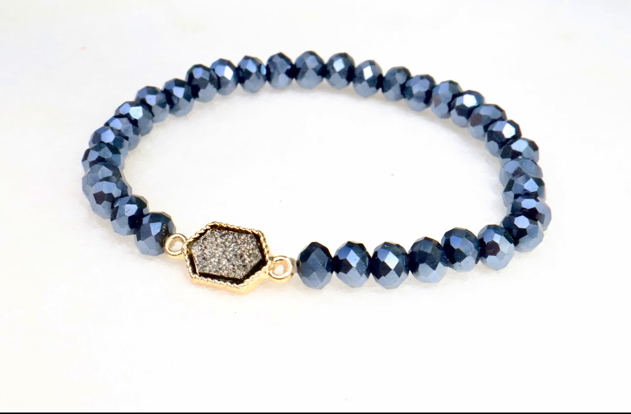 Iridescent Black & Gold Druzy Crystal Bracelet