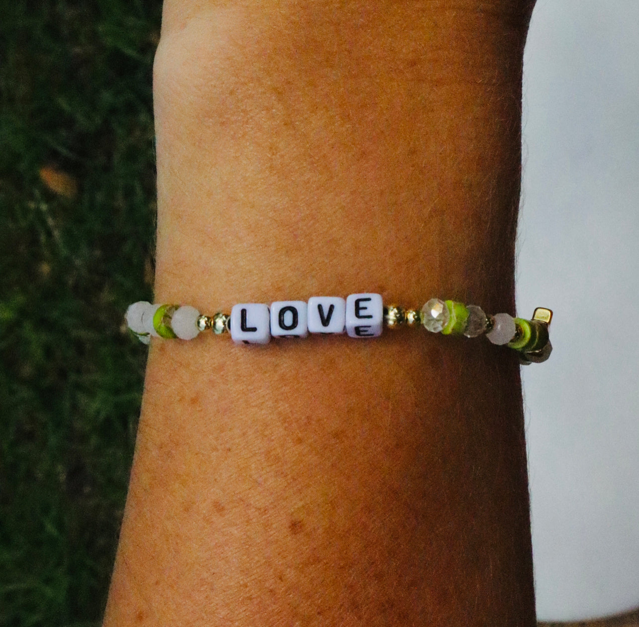 Green Turquoise Crystal Word Bracelet