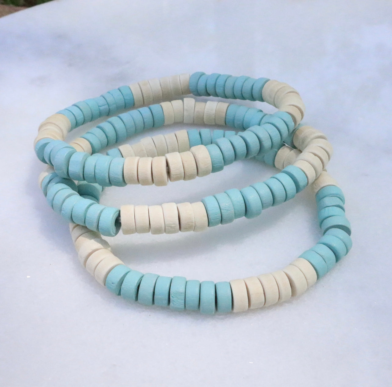 Blue & White Hawaii Wooden Bracelet