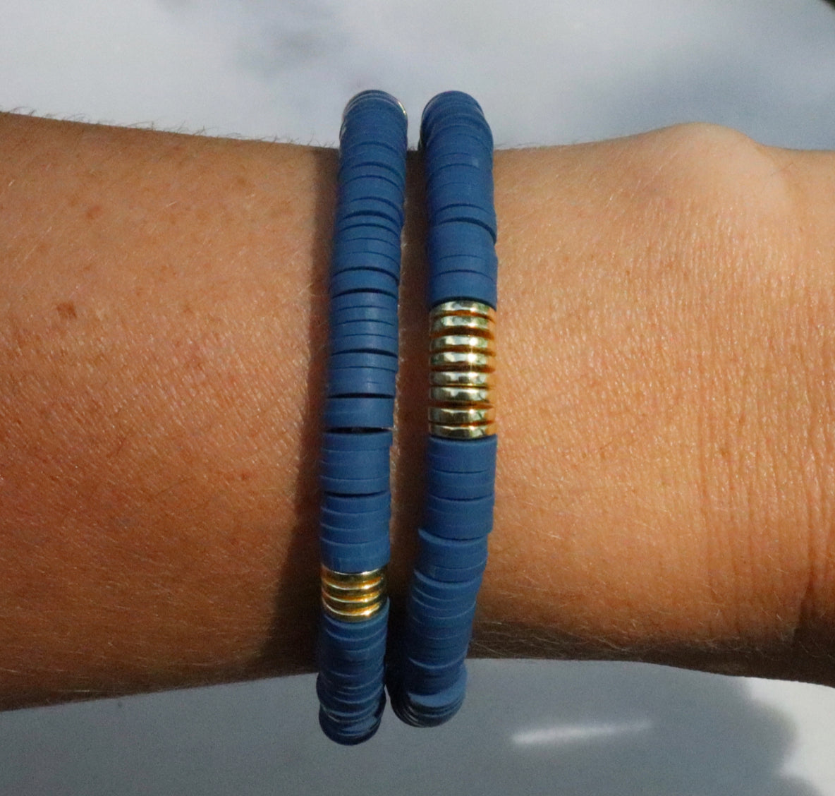 Navy Blue & Gold Clay Bracelet