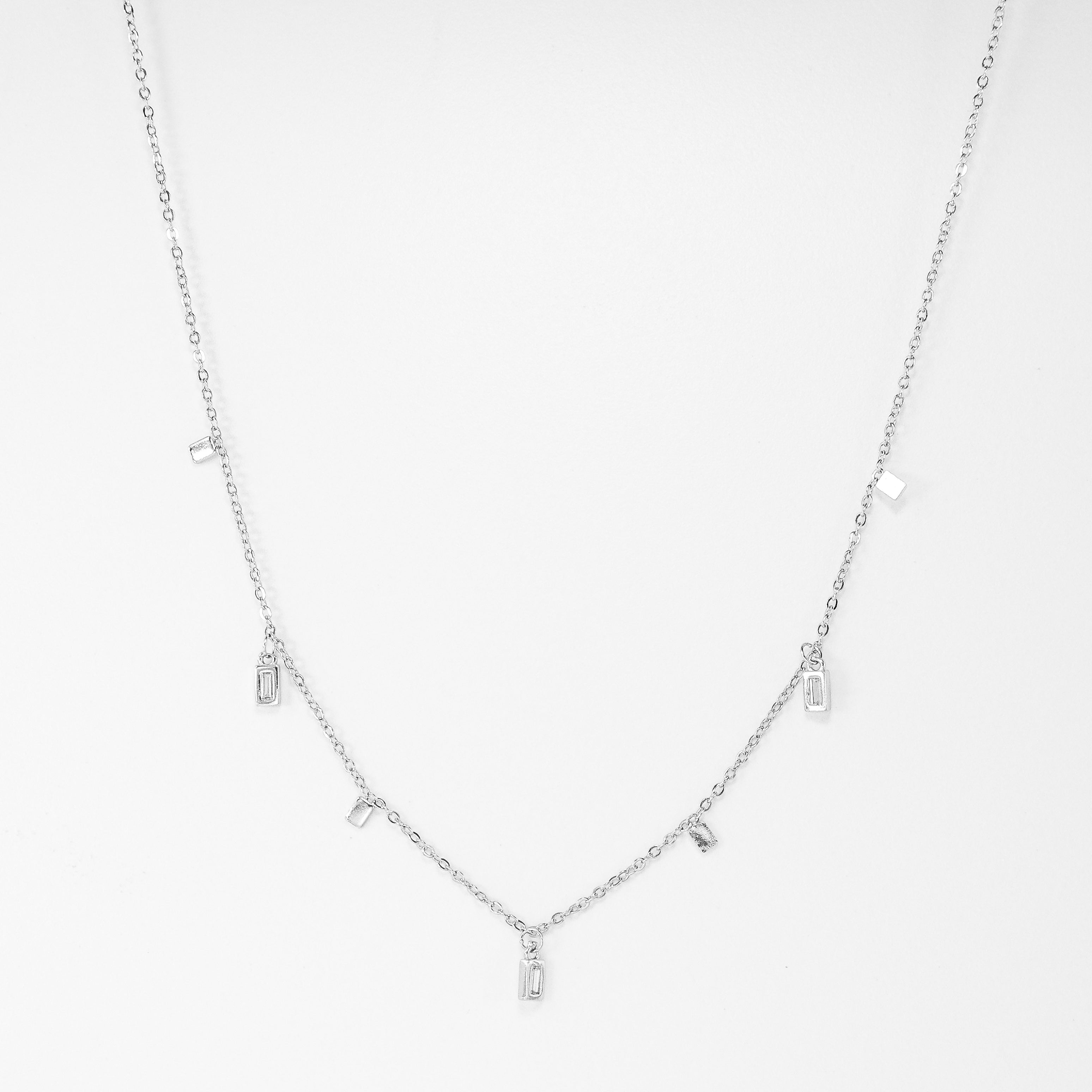 Silver Crystal Baguette Charm Necklace