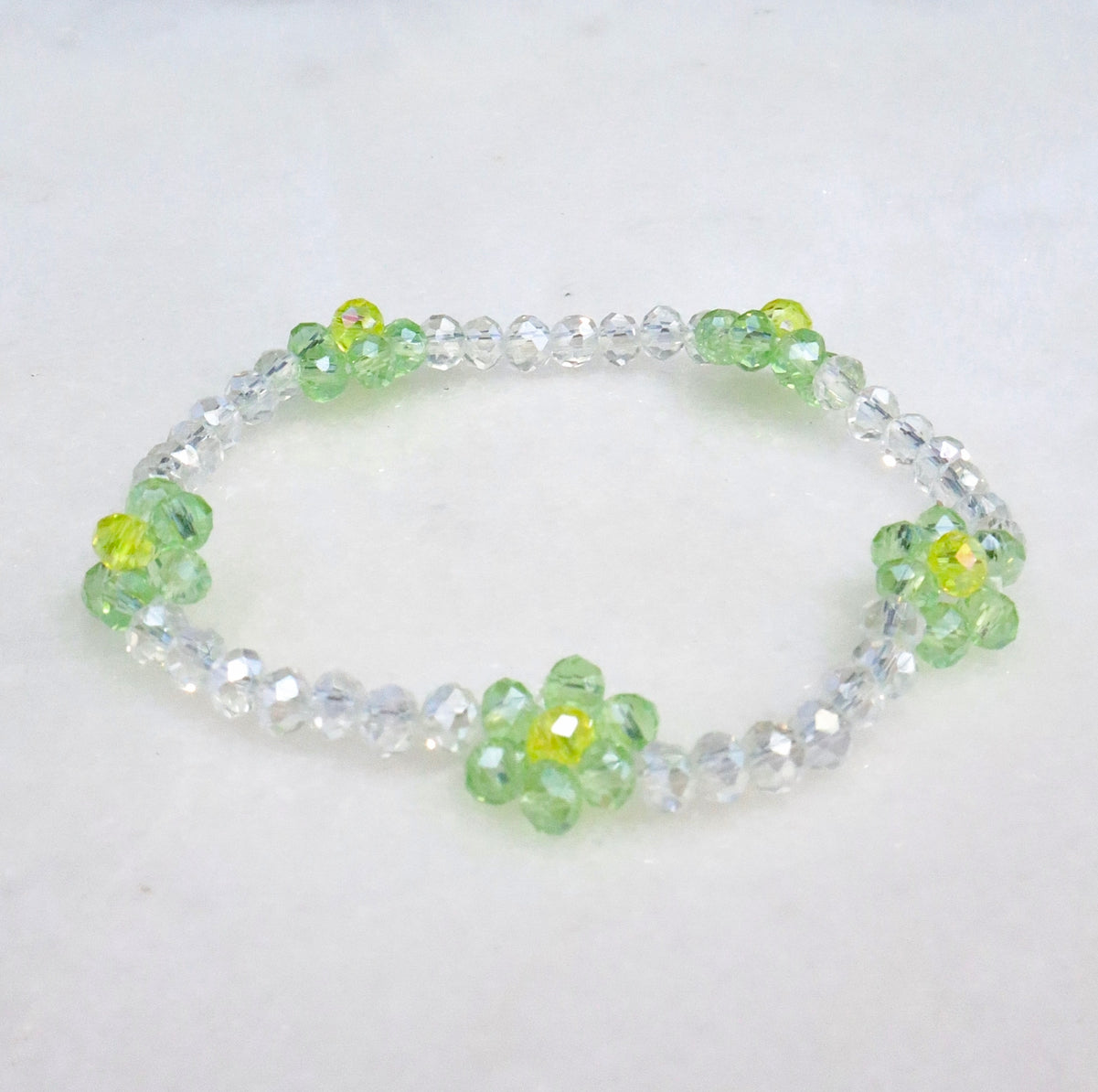 Green & Clear Crystal Daisy Bracelet