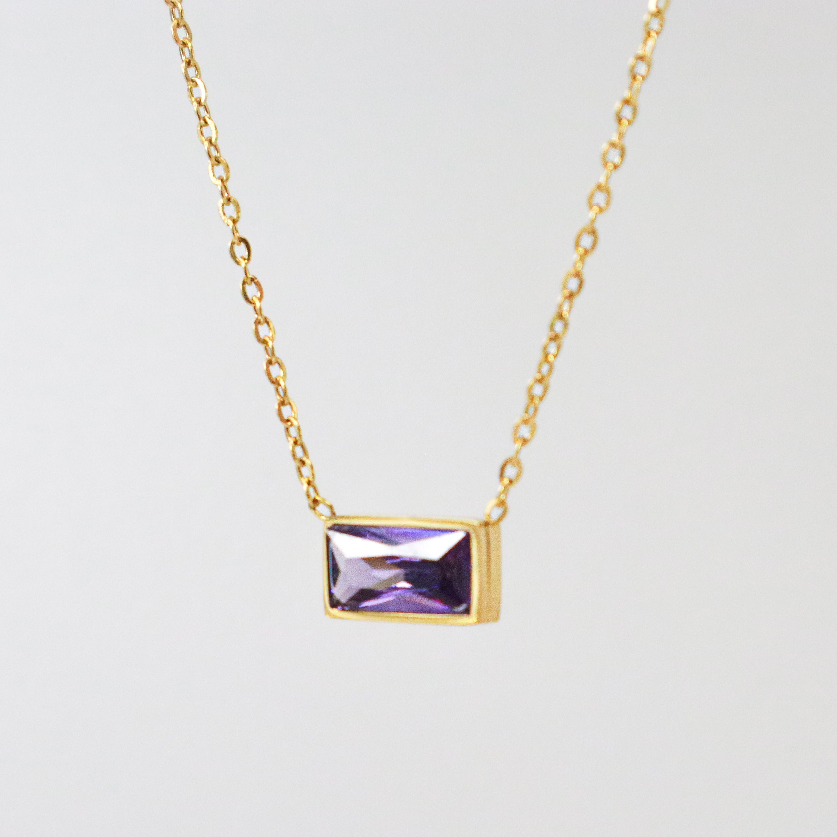 Golden Purple Baguette Necklace