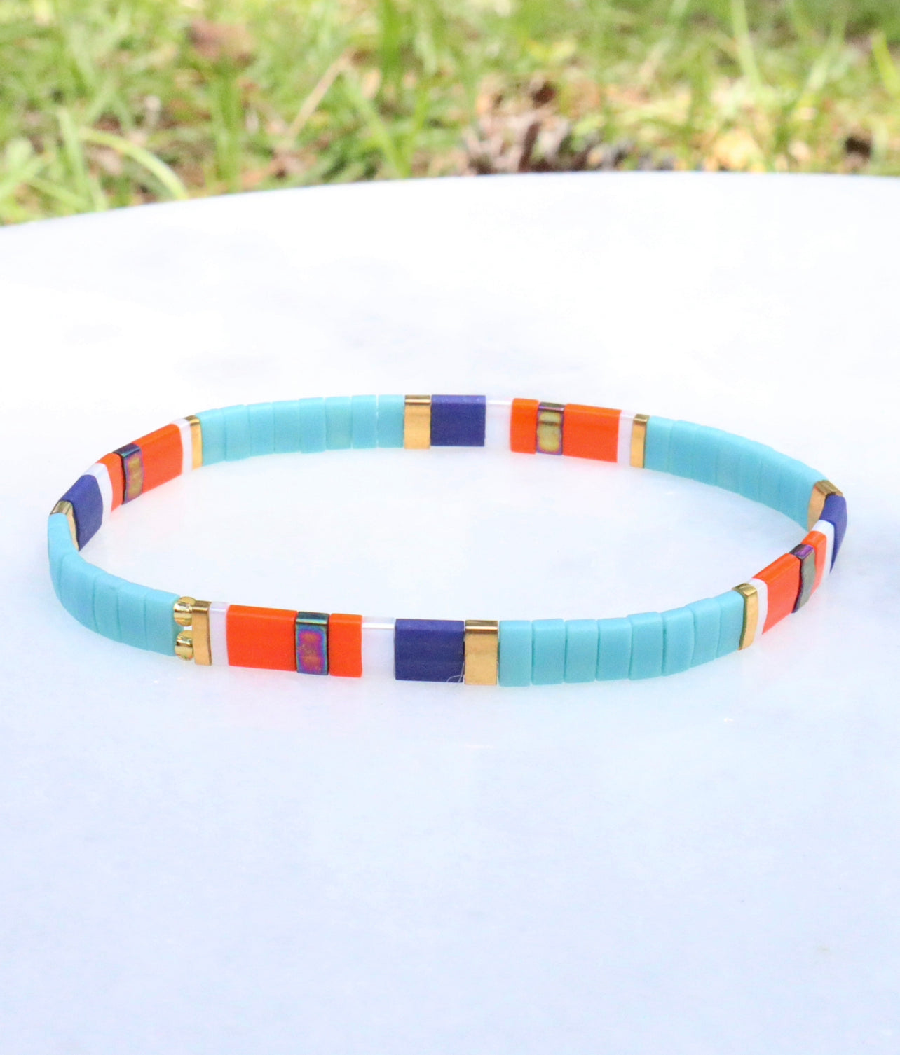 Blue & Orange Southwestern Flat Bracelet