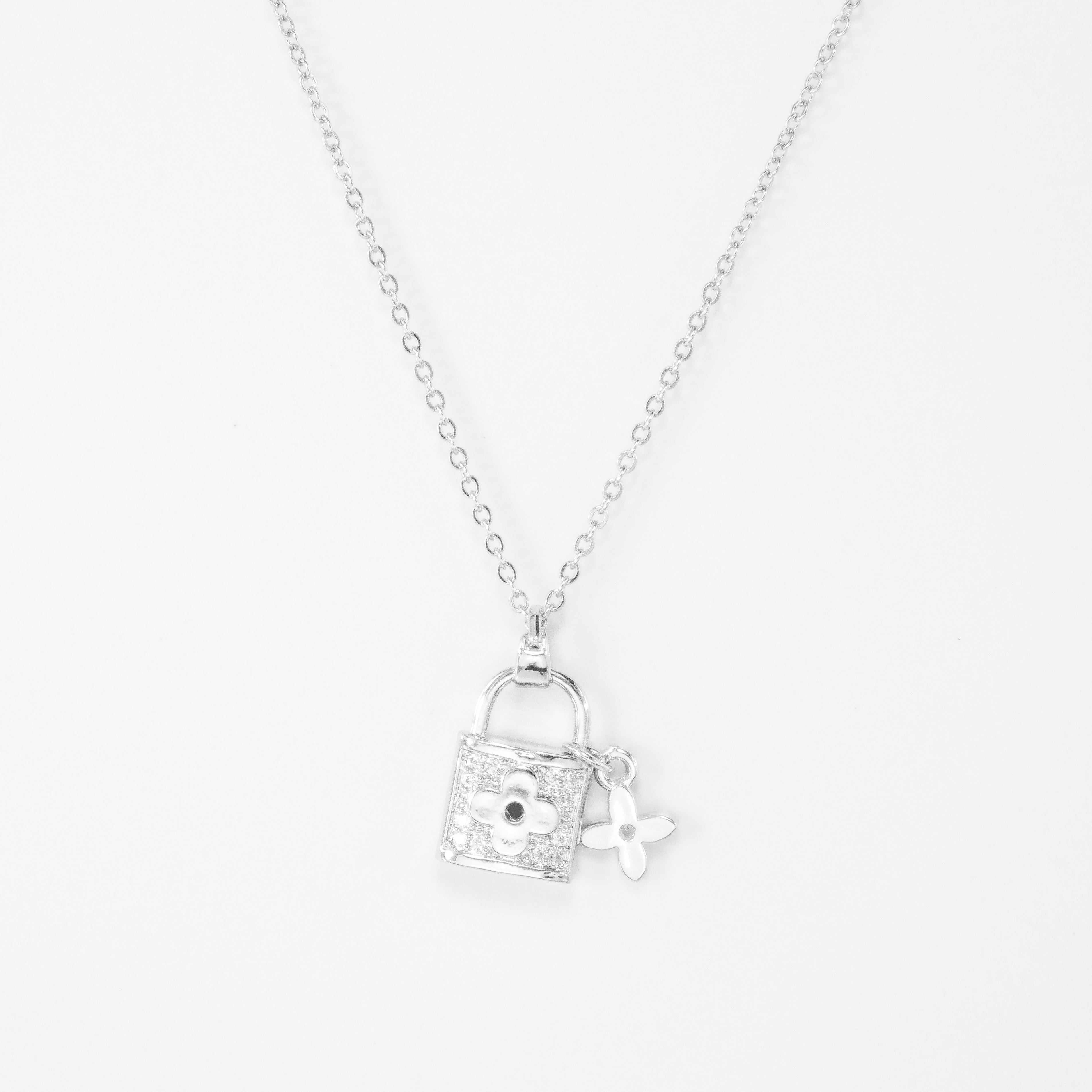 Silver Lock & Key Clover Necklace