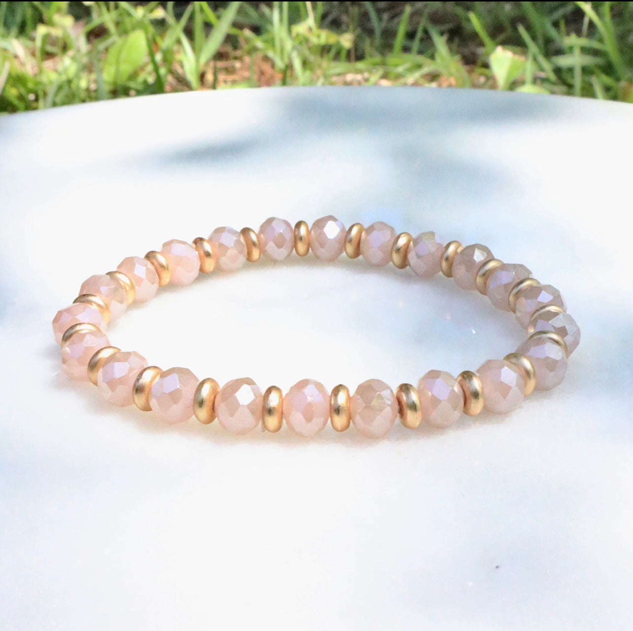 Elegant Pink Glass Crystal Beaded Bracelet