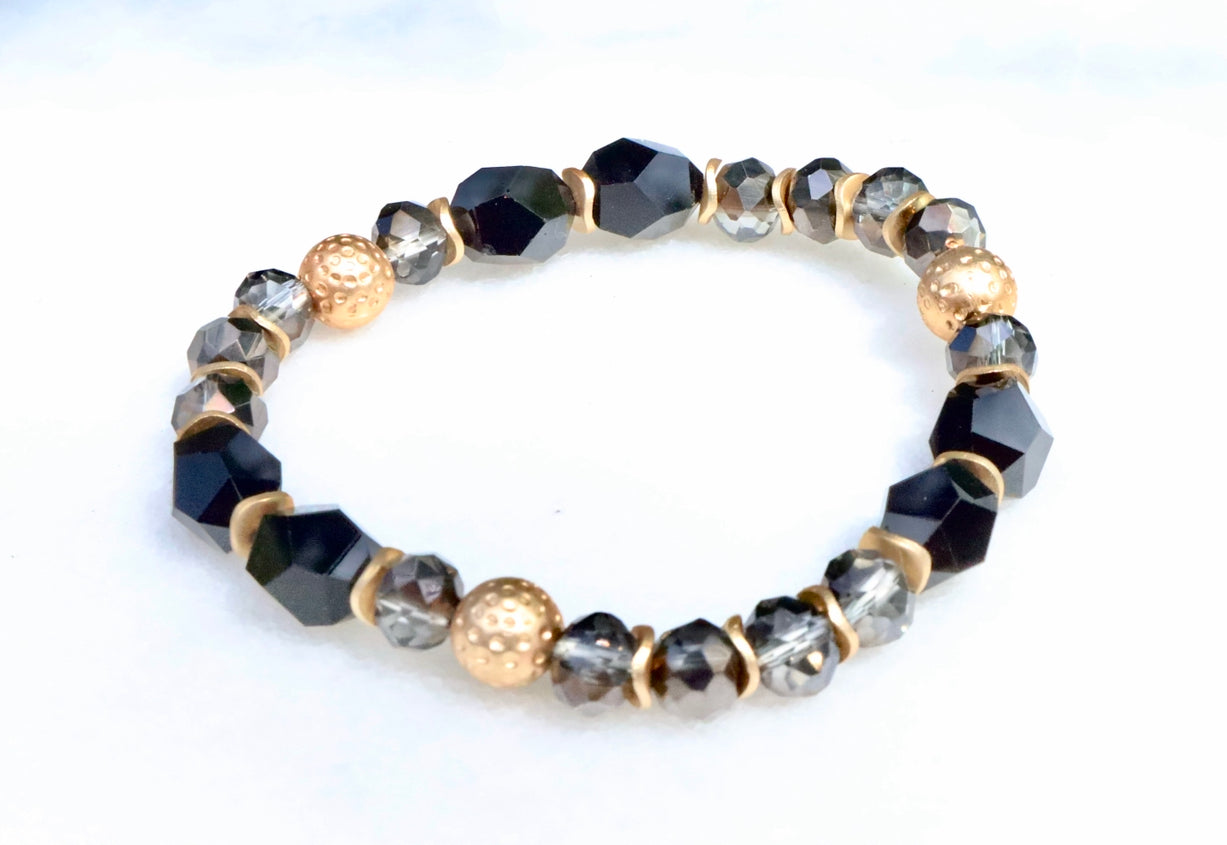Elegant Black Glass Crystal Beaded Bracelet