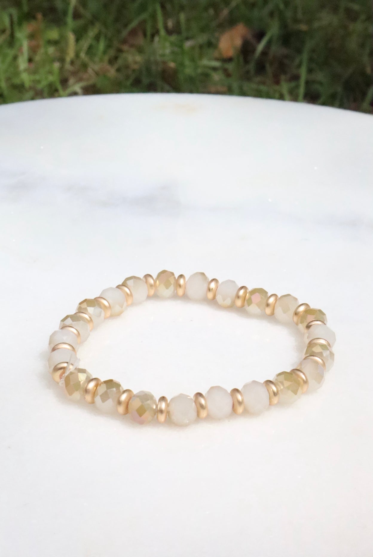 Elegant Tan Glass Crystal Beaded Bracelet