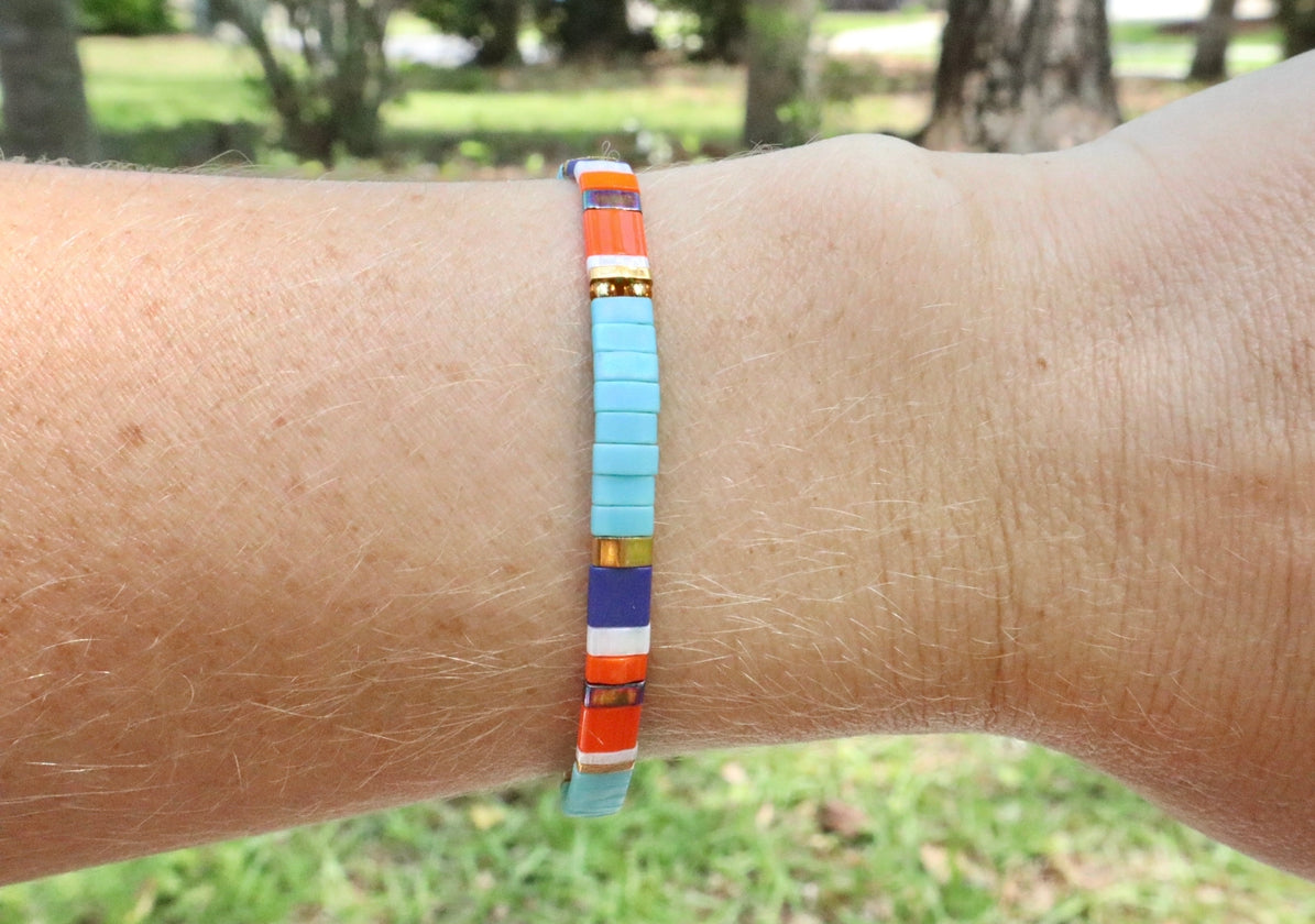 Blue & Orange Southwestern Flat Bracelet
