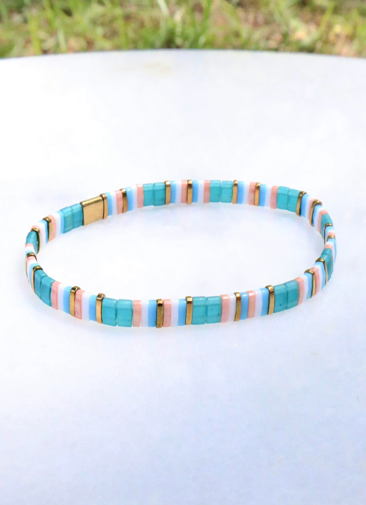 Turquoise, Pink & Gold Flat Bracelet