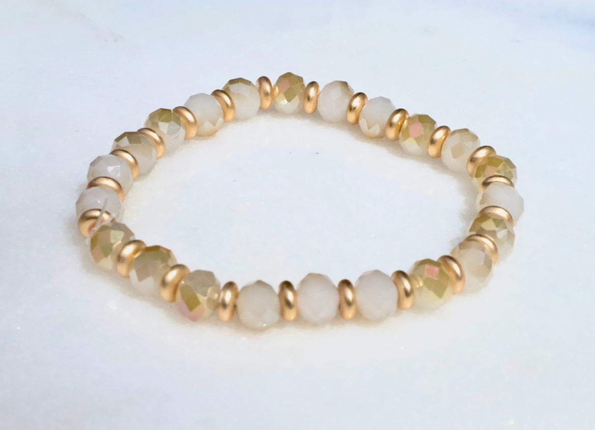 Elegant Tan Glass Crystal Beaded Bracelet