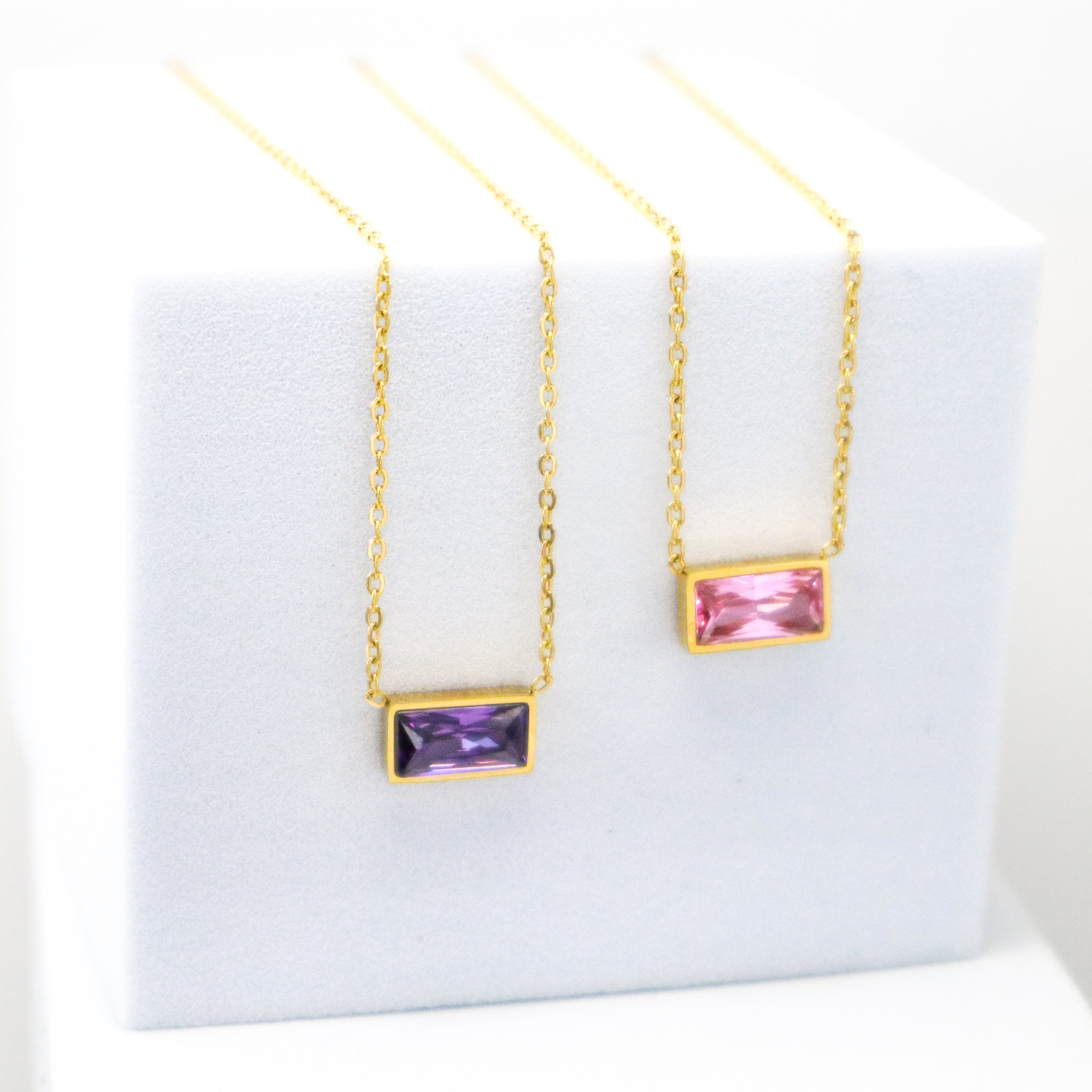 Golden Purple Baguette Necklace