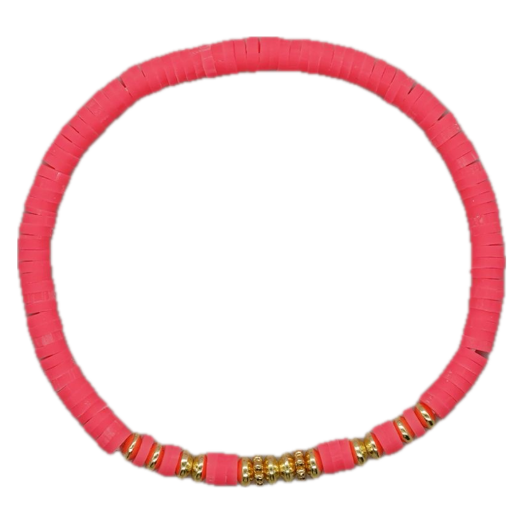 Skinny Fluorescent Pink Clay Bracelet