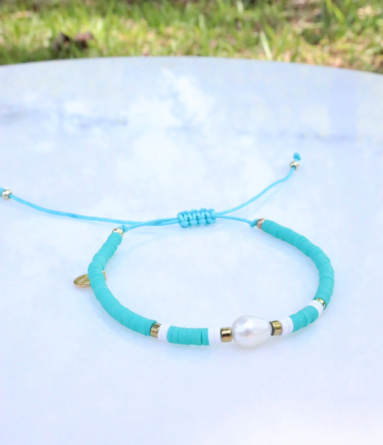 Teal Nation Adjustable Pearl & Clay Bracelet