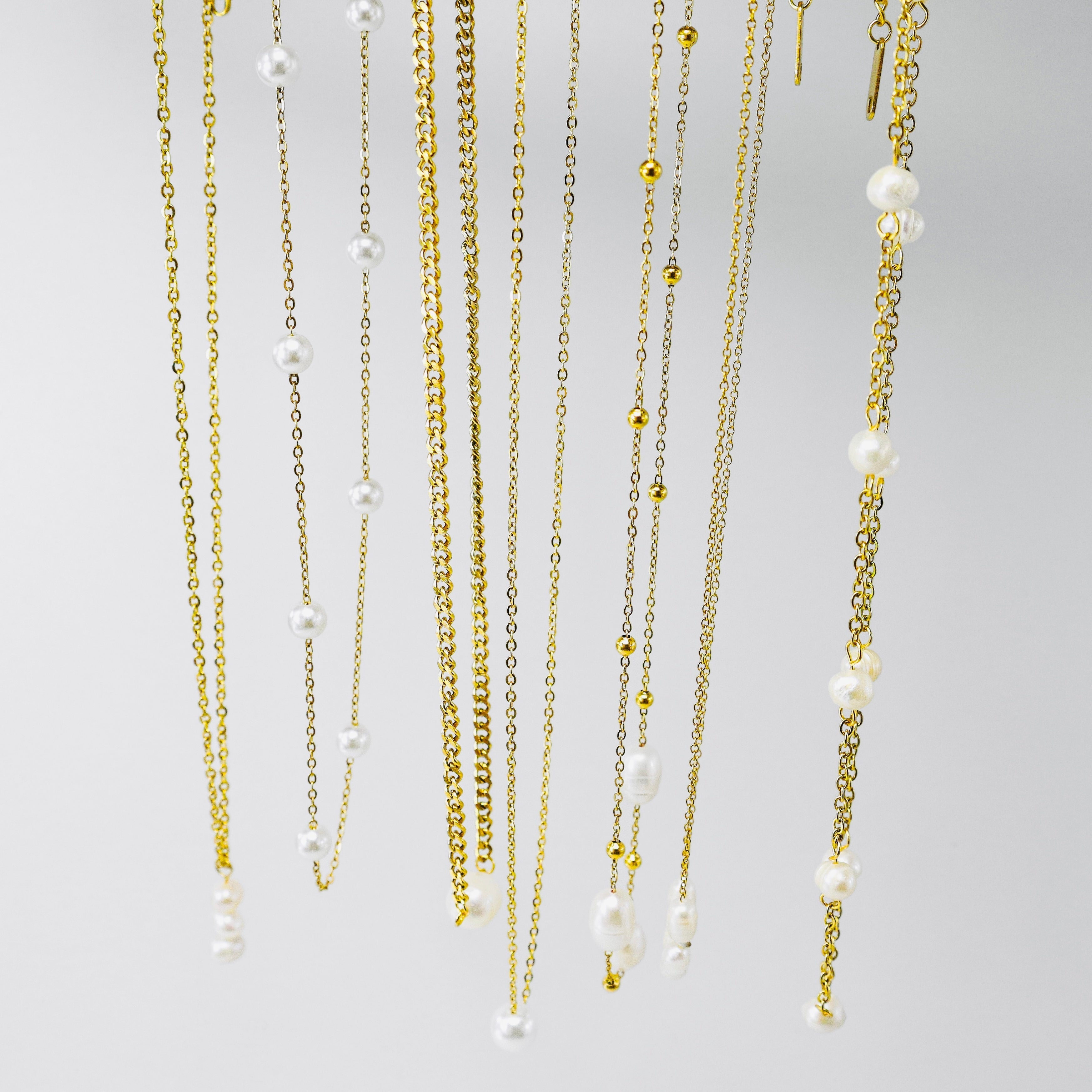 Gold Pearl Cable Chain Necklace