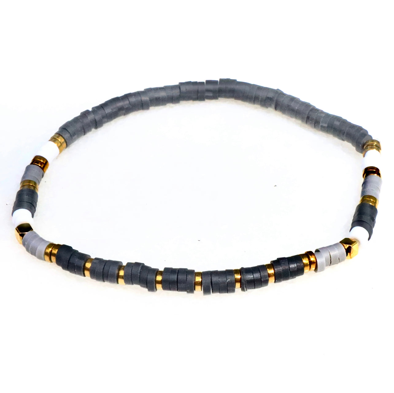 Black, Grey & Gold Skinny Clay Bracelet