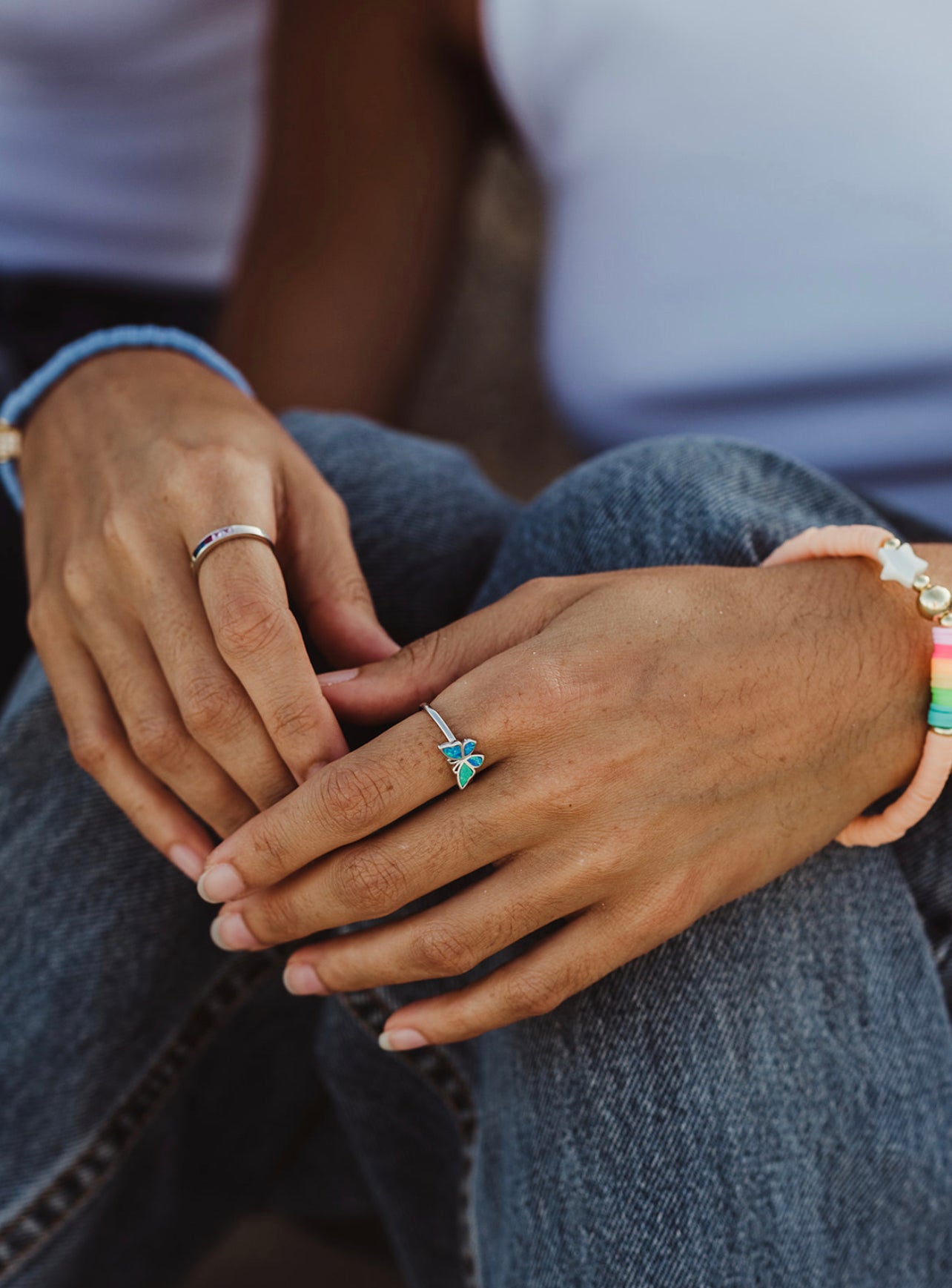 Sterling Silver Rainbow Sapphire Chakra Ring
