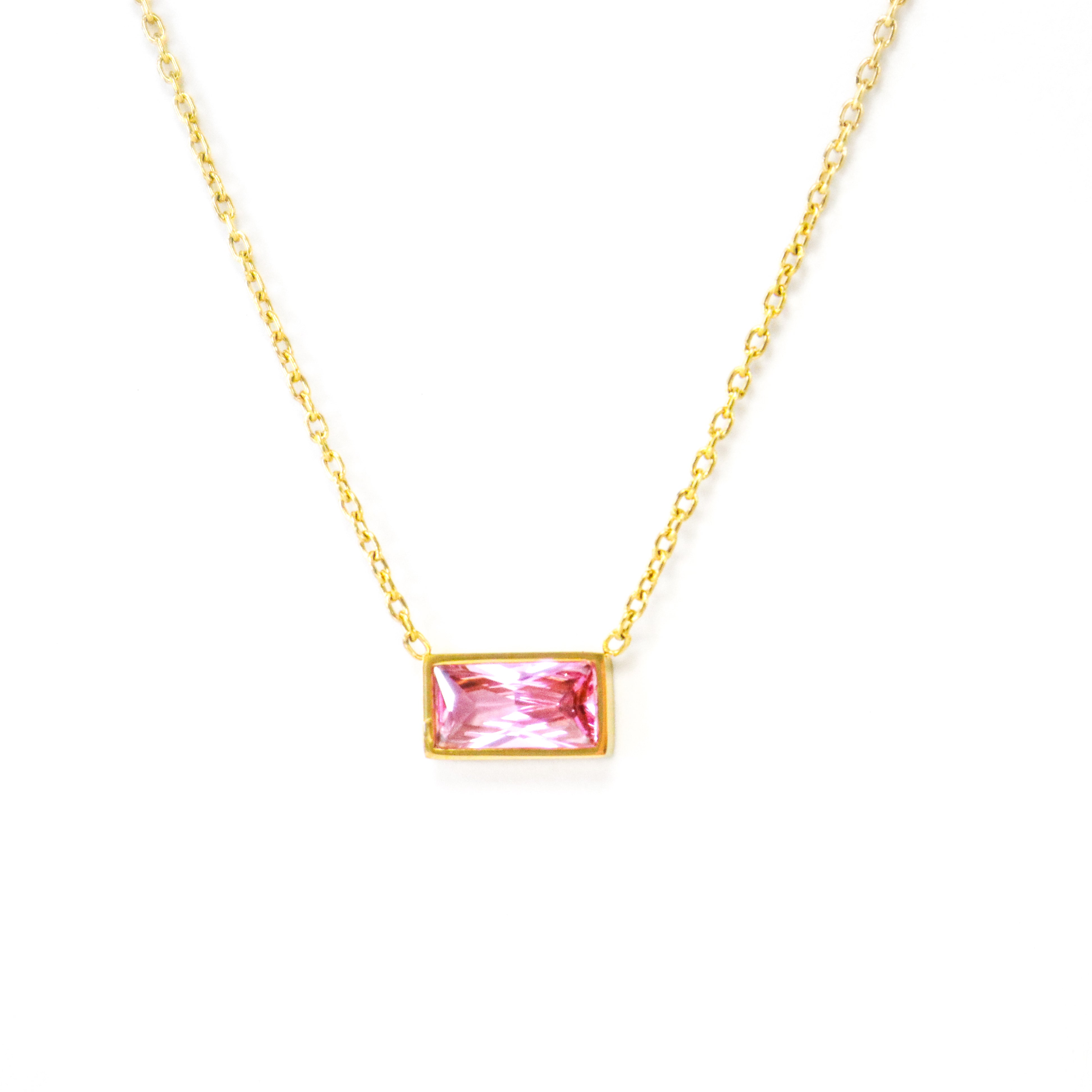 Golden Pink Baguette Necklace
