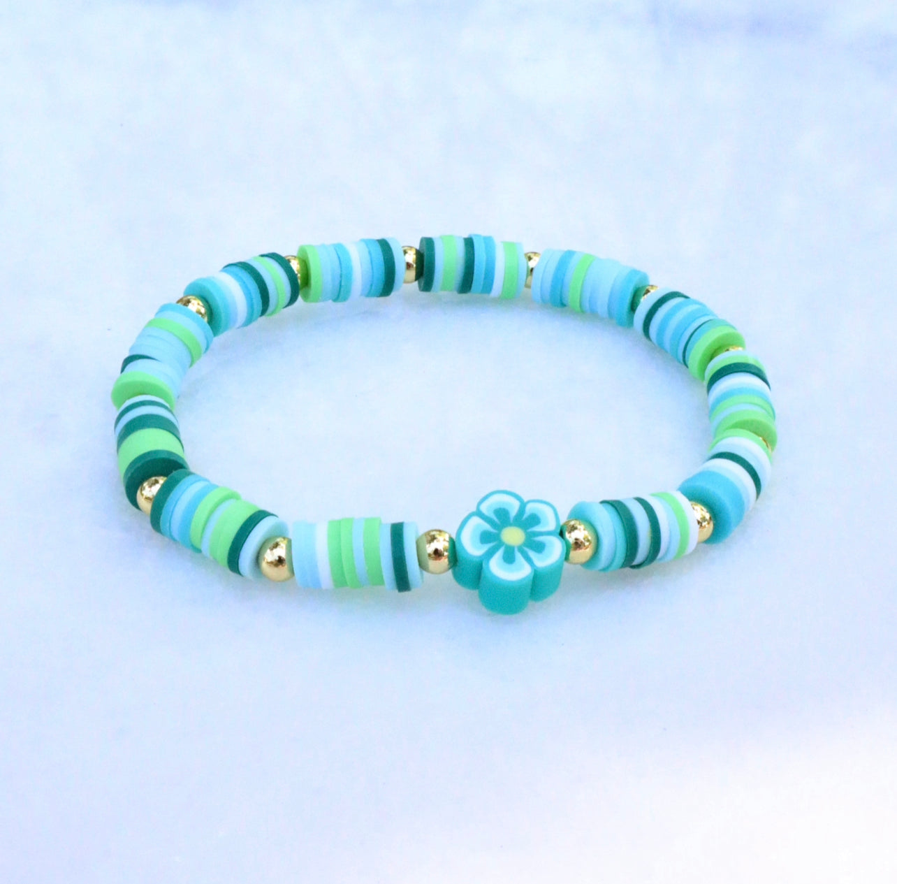 Kilee’s Gold & Teal Flower Clay Bracelet