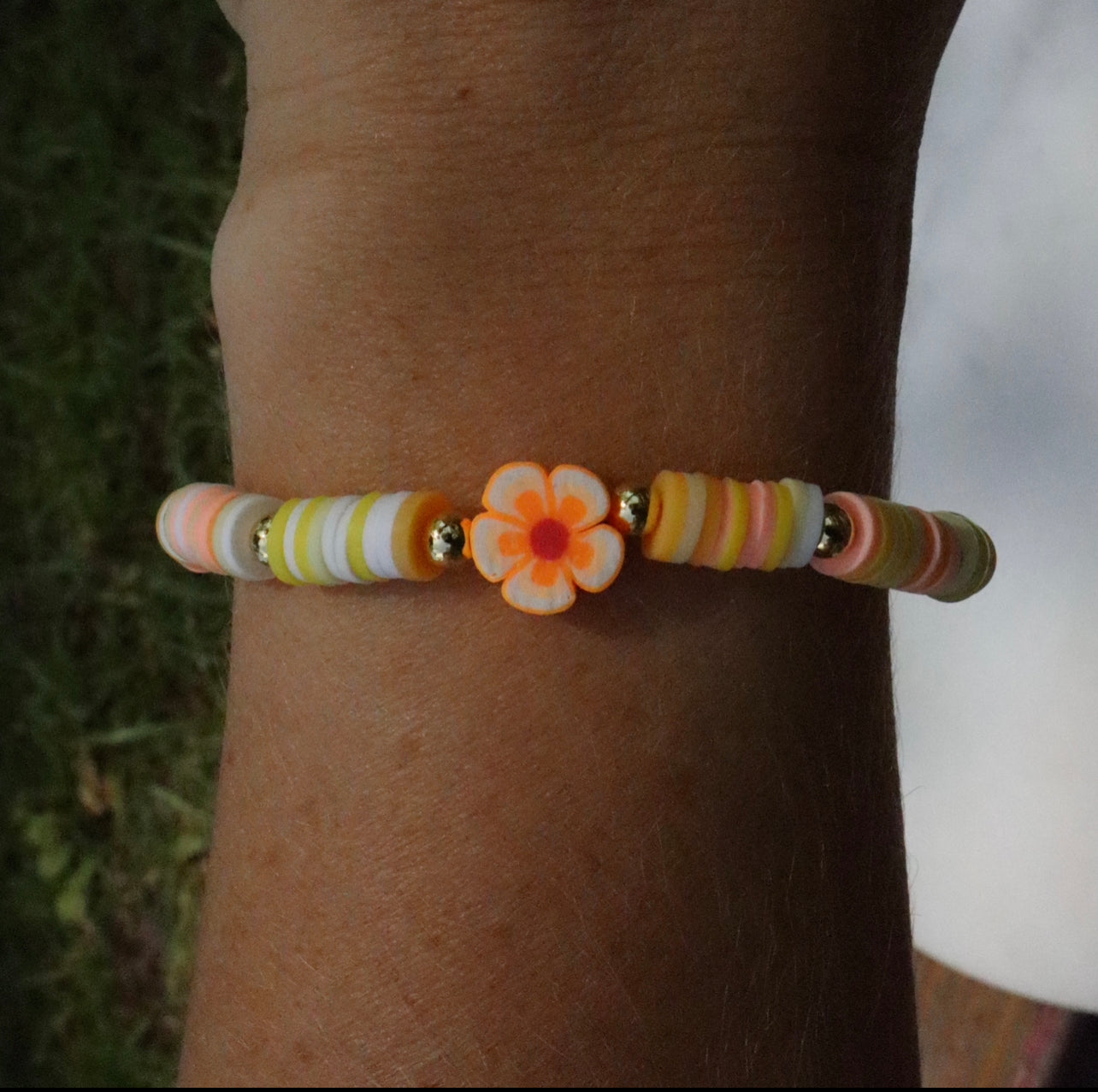 Kilee’s Gold & Orange Flower Clay Bracelet