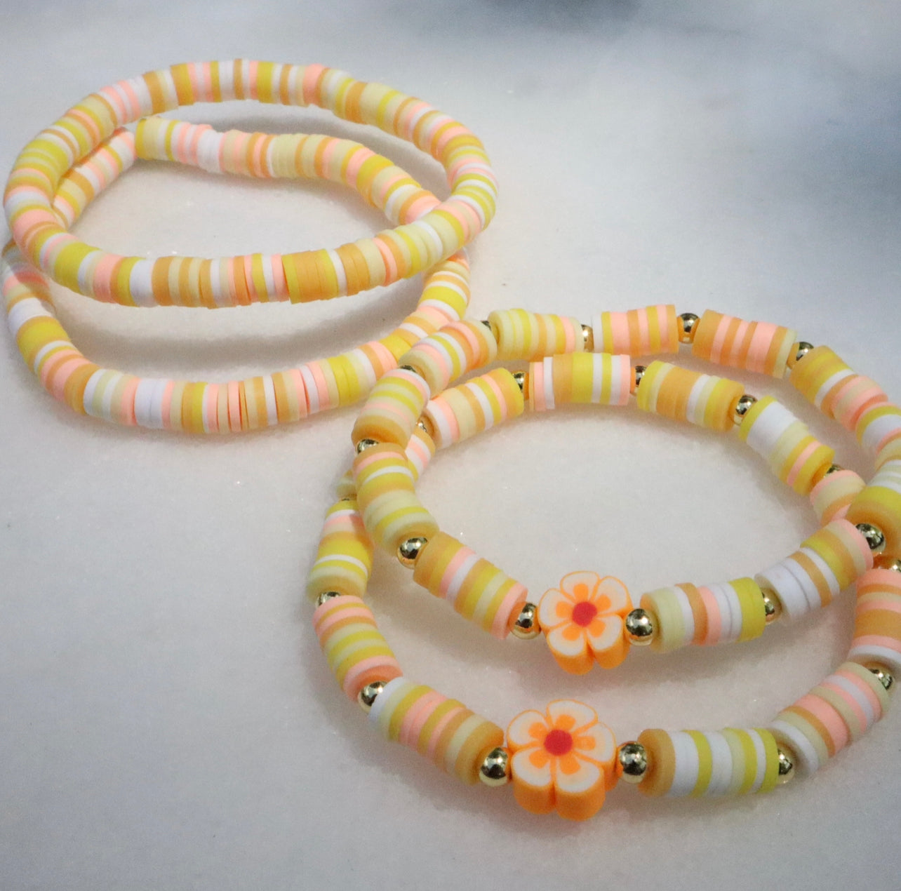 Kilee’s Gold & Orange Flower Clay Bracelet