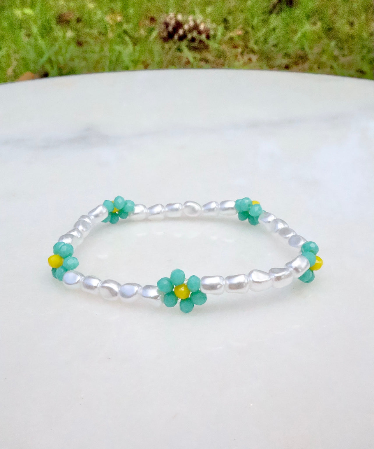 Pearl & Turquoise Daisy Bracelet