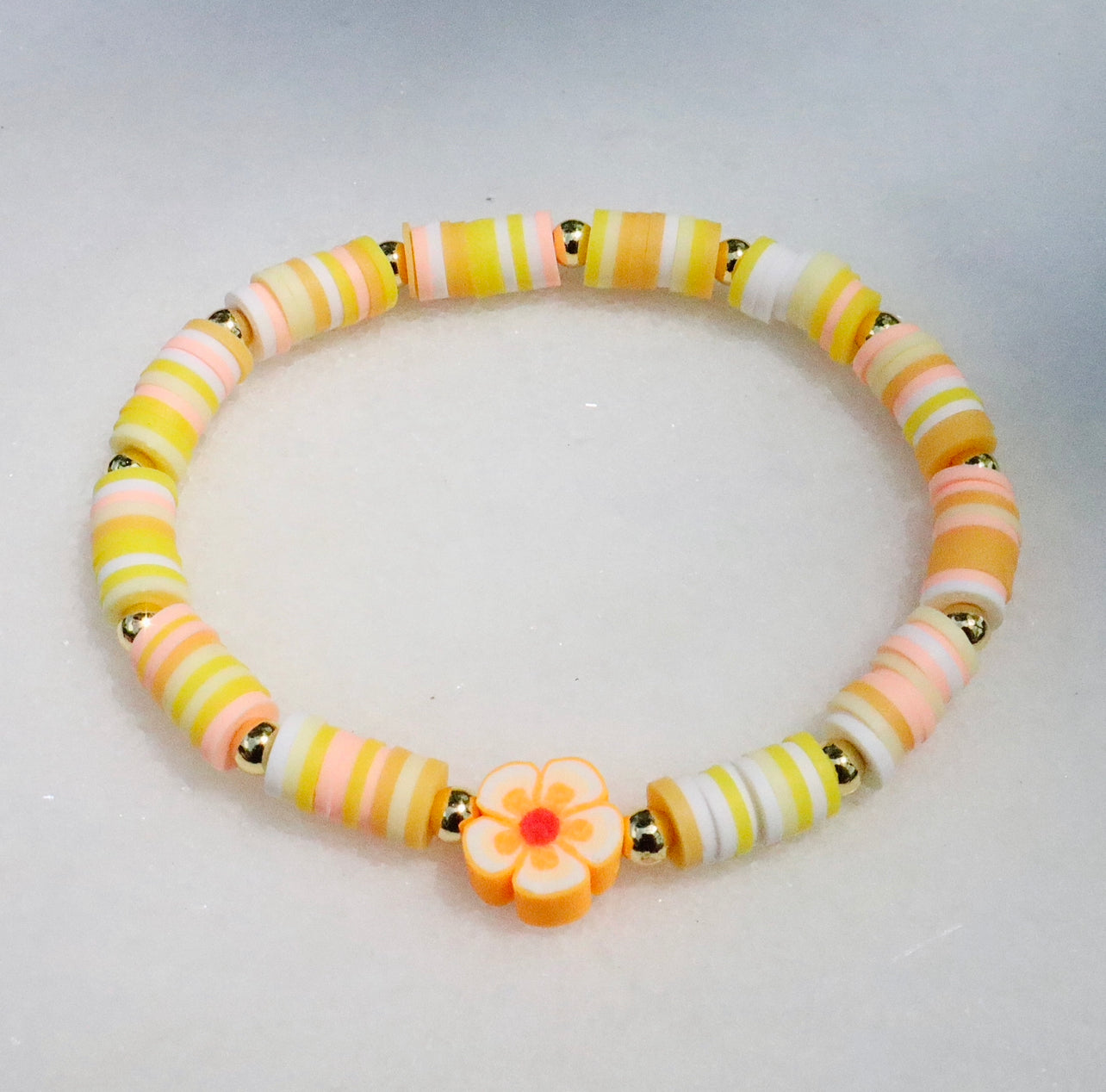 Kilee’s Gold & Orange Flower Clay Bracelet