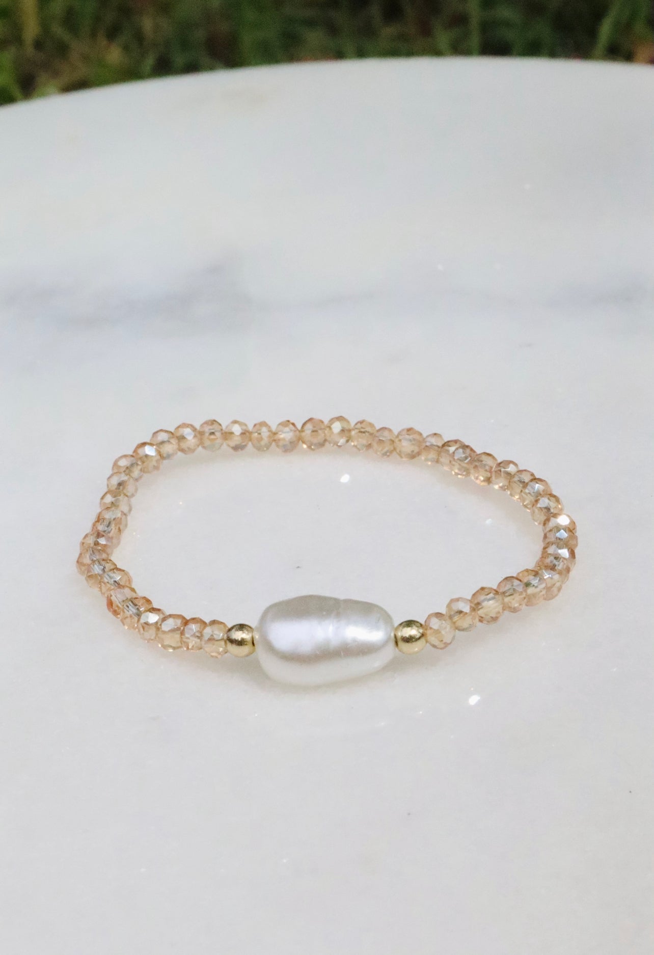 Tan Crystal & Pearl Bracelet